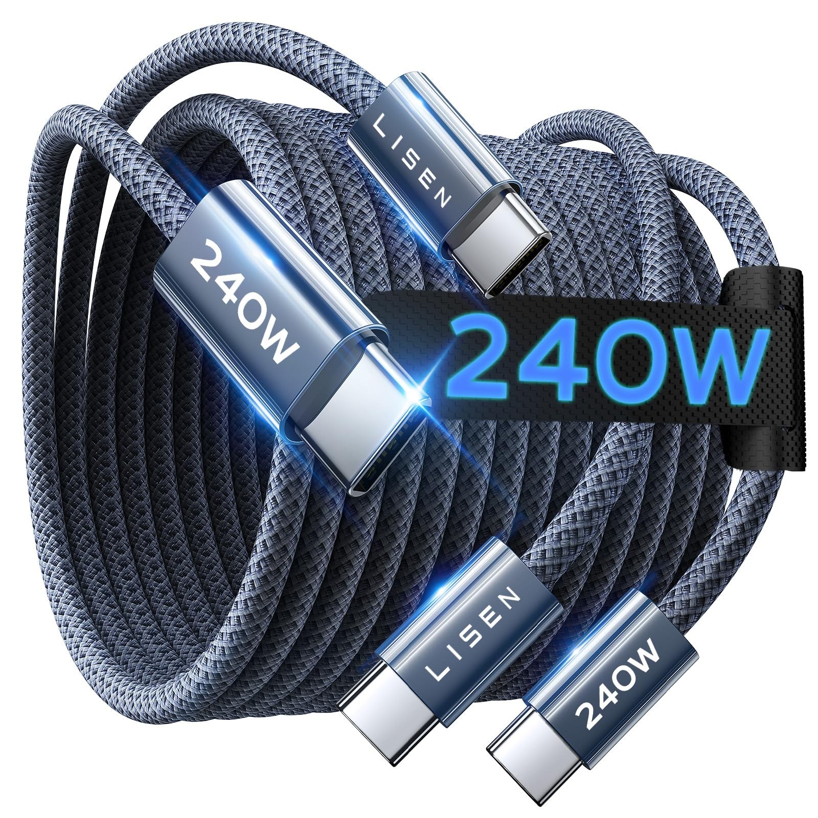 LISEN USB C to C Cable, 240W Fast Charging Type C 6.6FT+6.6FT, Midnight