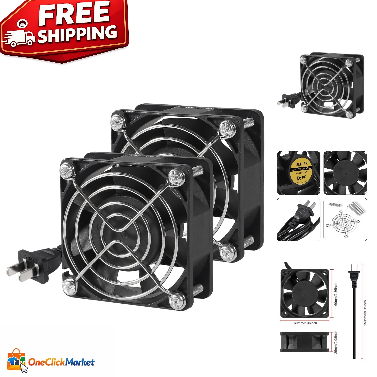 Compact Dual Ball Bearing EC Cooling Fans 60mm x 25mm – 35dB Silence & 24.8 CFM