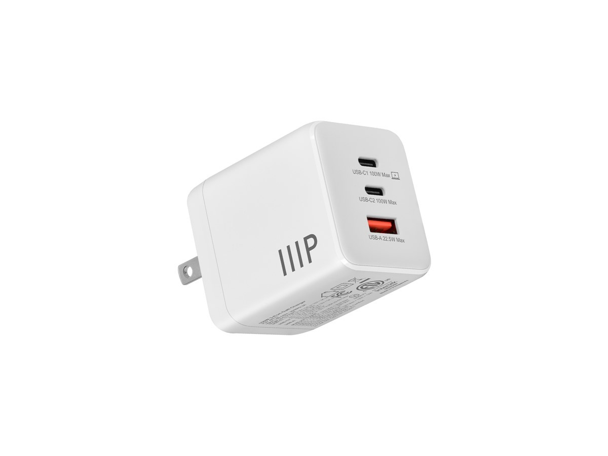 Monoprice 3‑Port 100W GaN Charger with 2 USB-C & 1 USB-A Ports: For