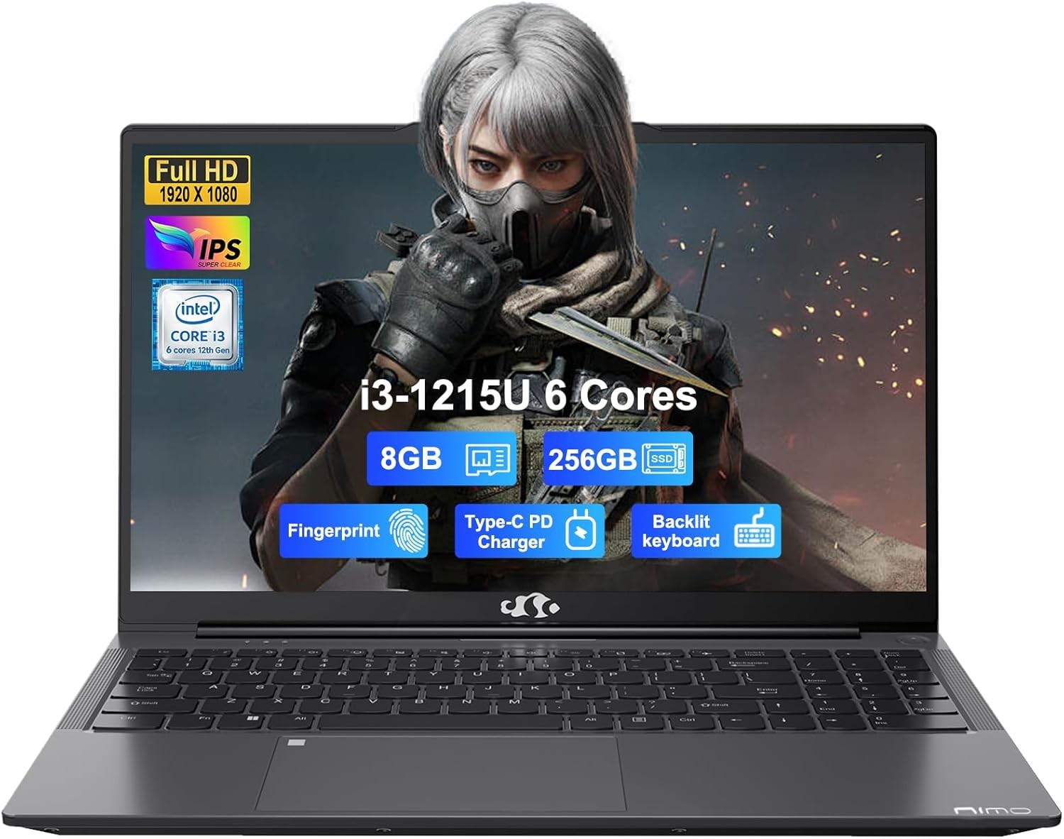 NIMO 15.6 IPS FHD Laptop Intel 6 Core i3-1215U 8GB RAM 256GB SSD 4.4GHz Wi-Fi 6