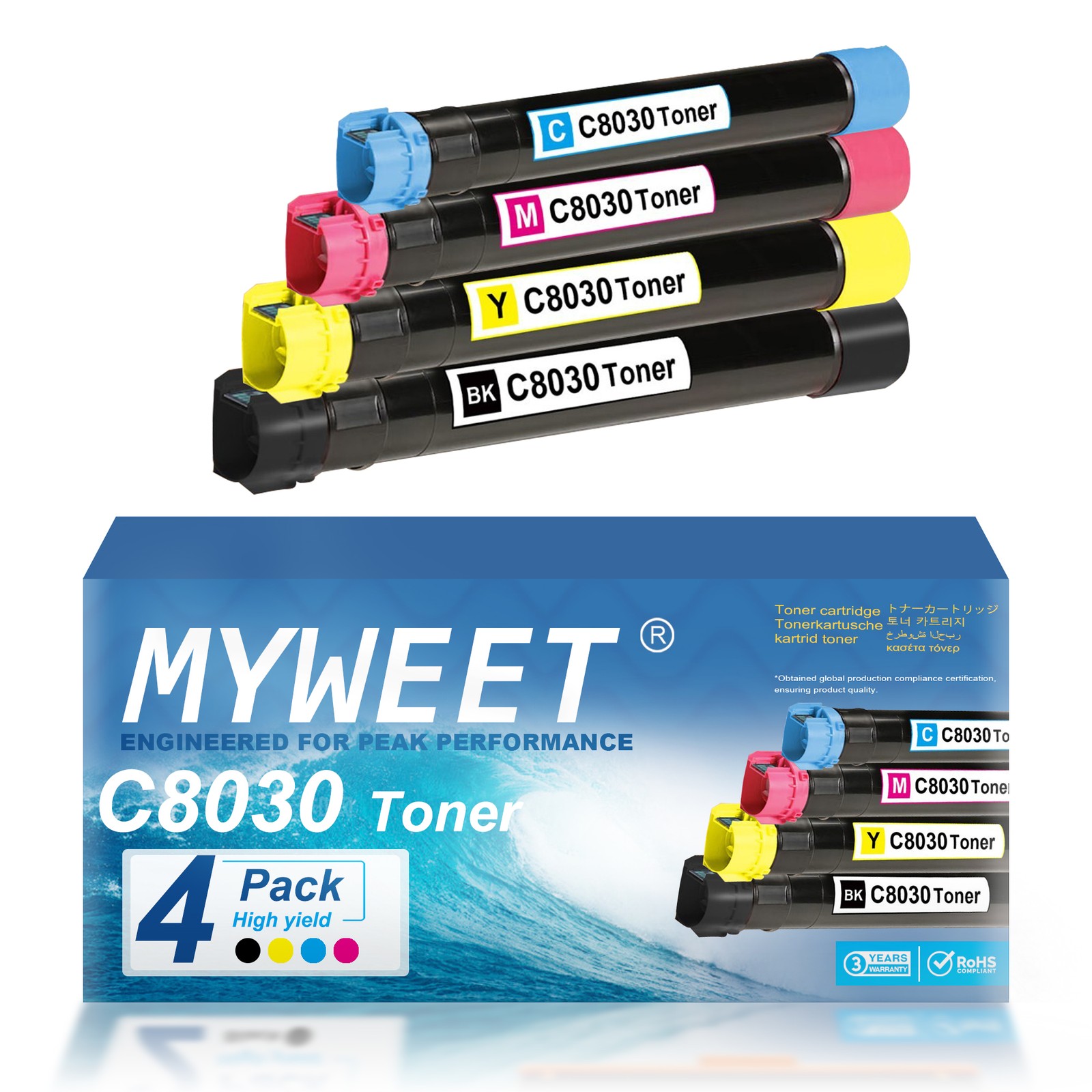 4-Pack C8030 Toner (BCMY) High Yield 006R01697 Compatible for AltaLink C8045