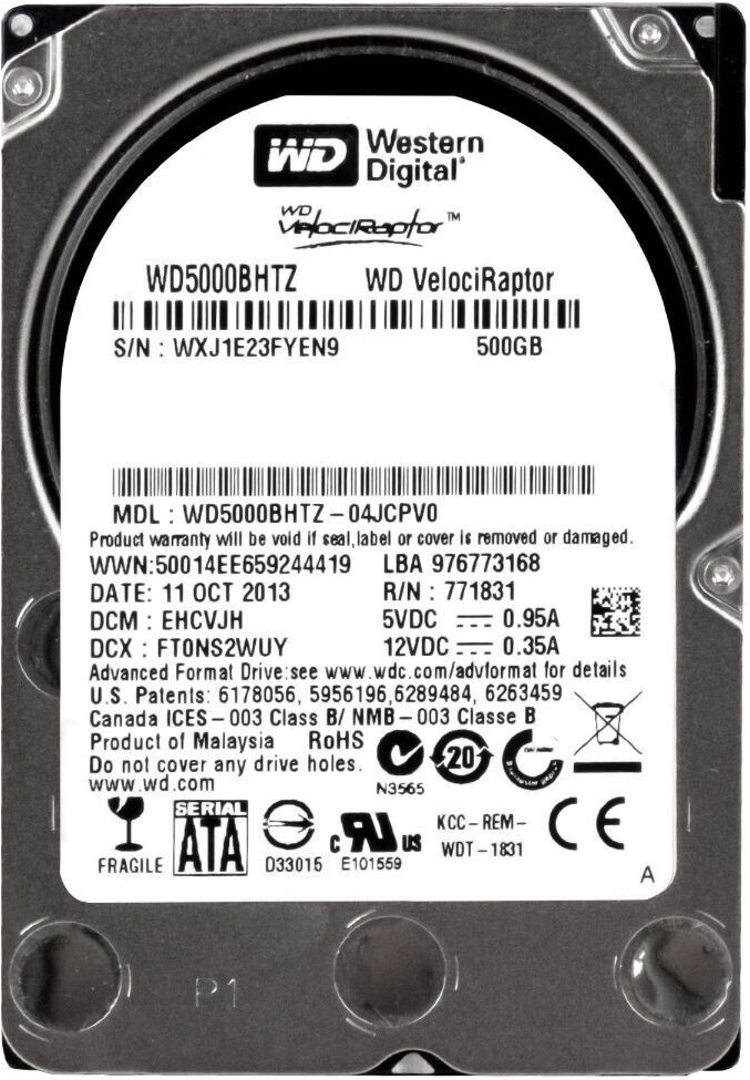 WESTERN DIGITAL VELOCIRAPTOR 500GB 10000RPM 64MB SATA III 2.5'' WD5000BHTZ