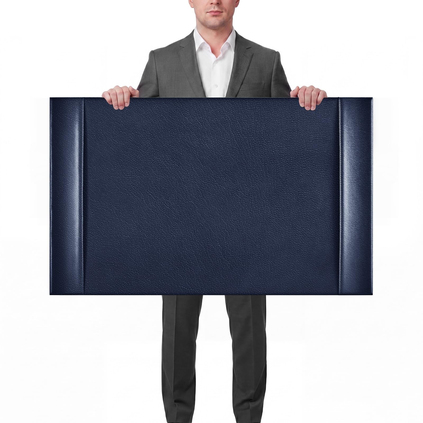 Saysurey Leather Desk Pad Protector Side Rails Blue 30 x 18 Inch