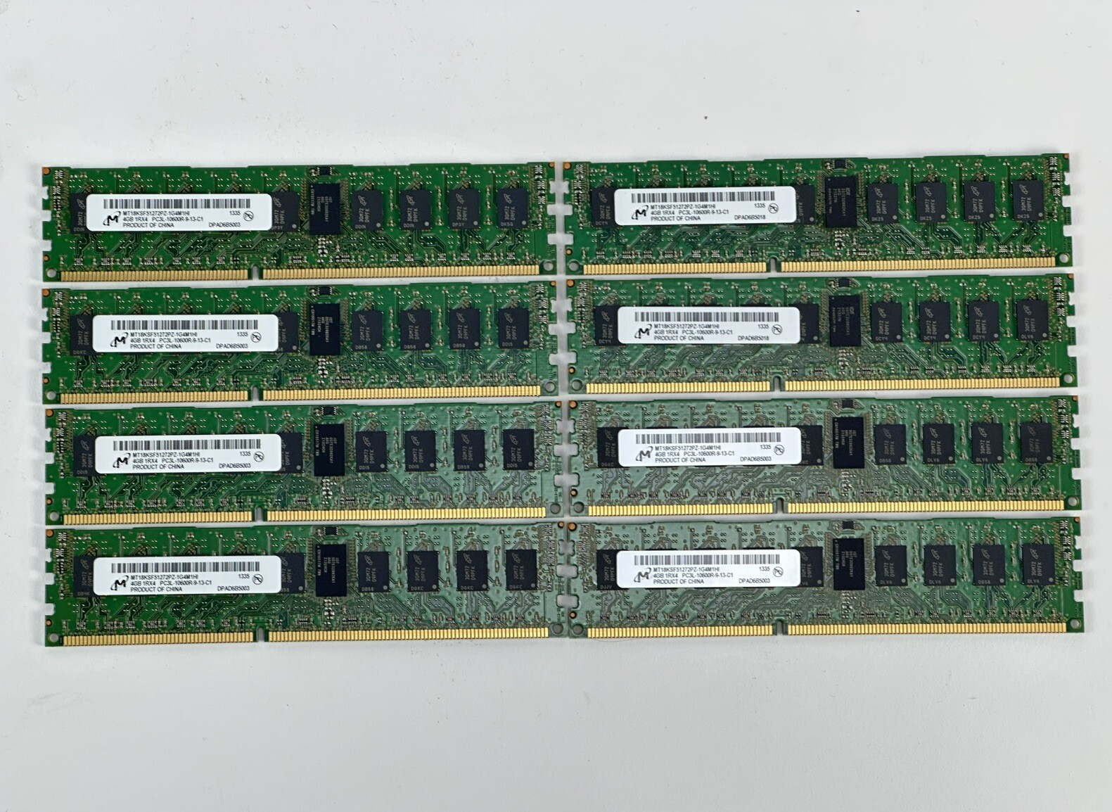 Lot of 8x Micron 32GB 4GB 1Rx4 PC3L-10600R RDIMM ECC DDR3 1333MHz RAM Memory