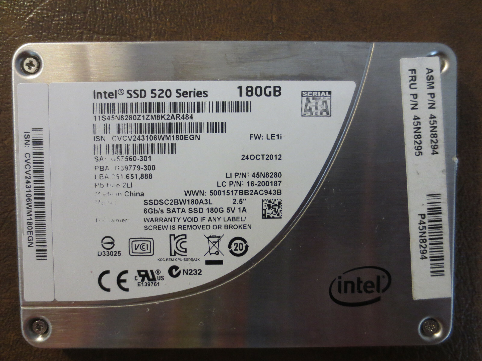 Intel SSDSC2BW180A3L FW:LE1i 180gb 2.5" Sata SSD