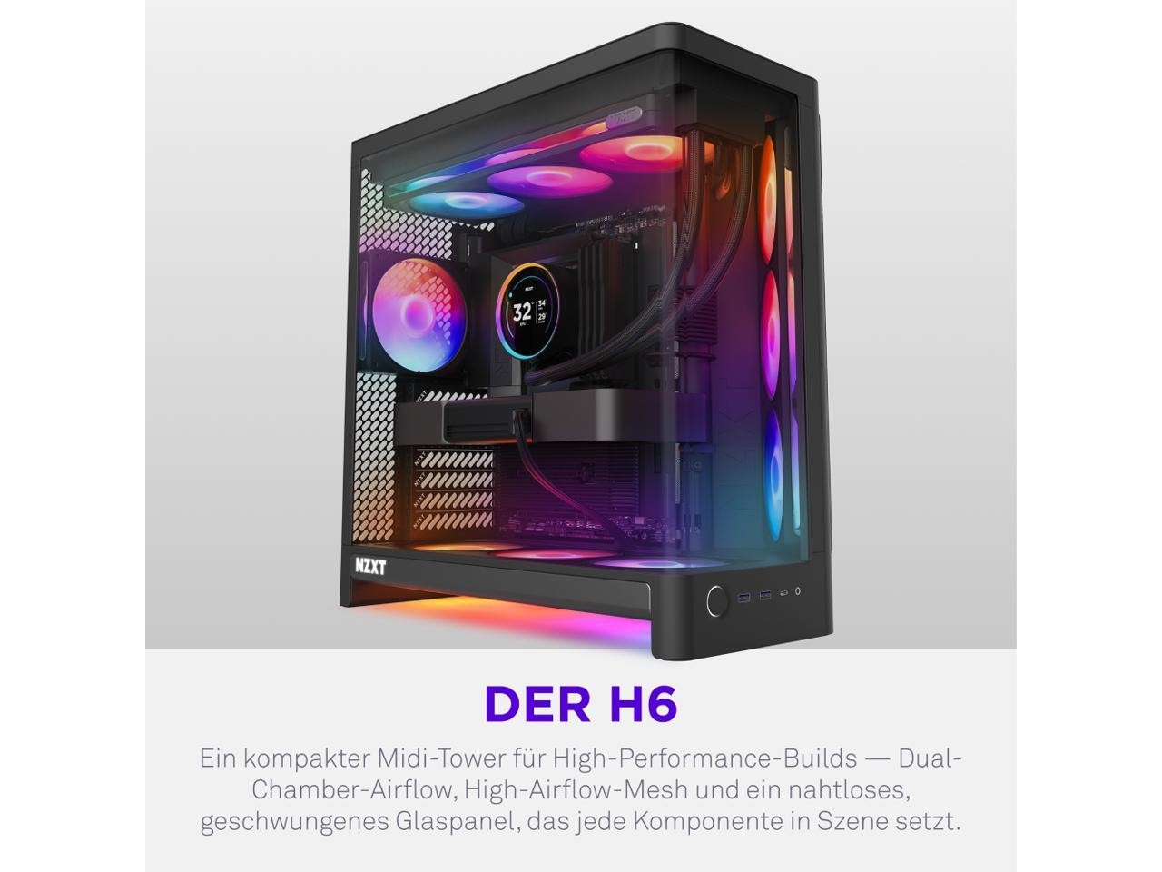 H6 RGB+ (2026) Compact Dual-chamber ATX Case - All Black