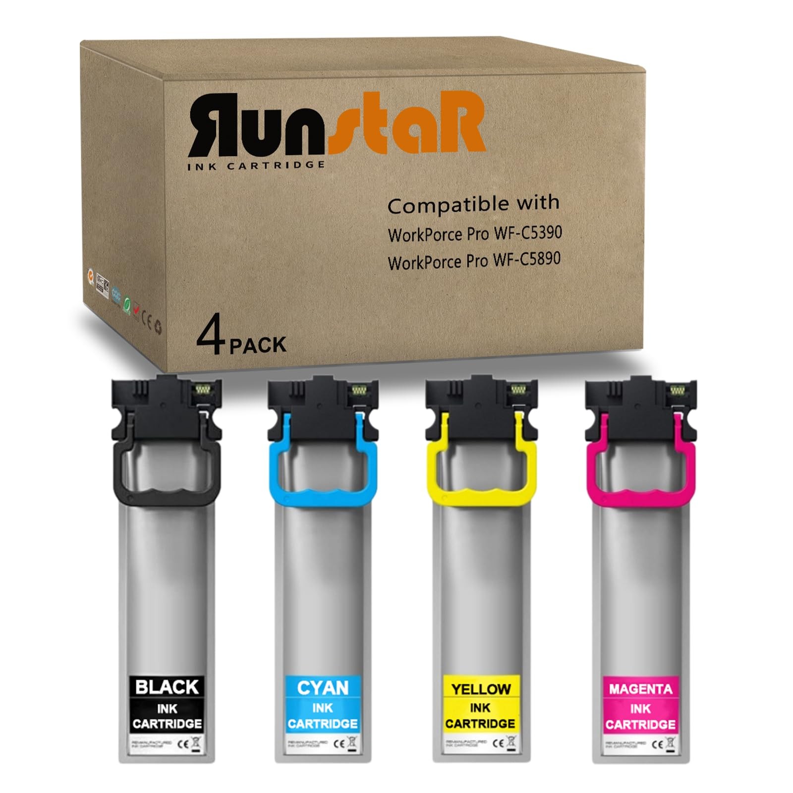 Run Star 4 Packs T10W T10W100 T10W-4PK, (1 Black/1 Cyan/1 Magenta/1 Yellow)