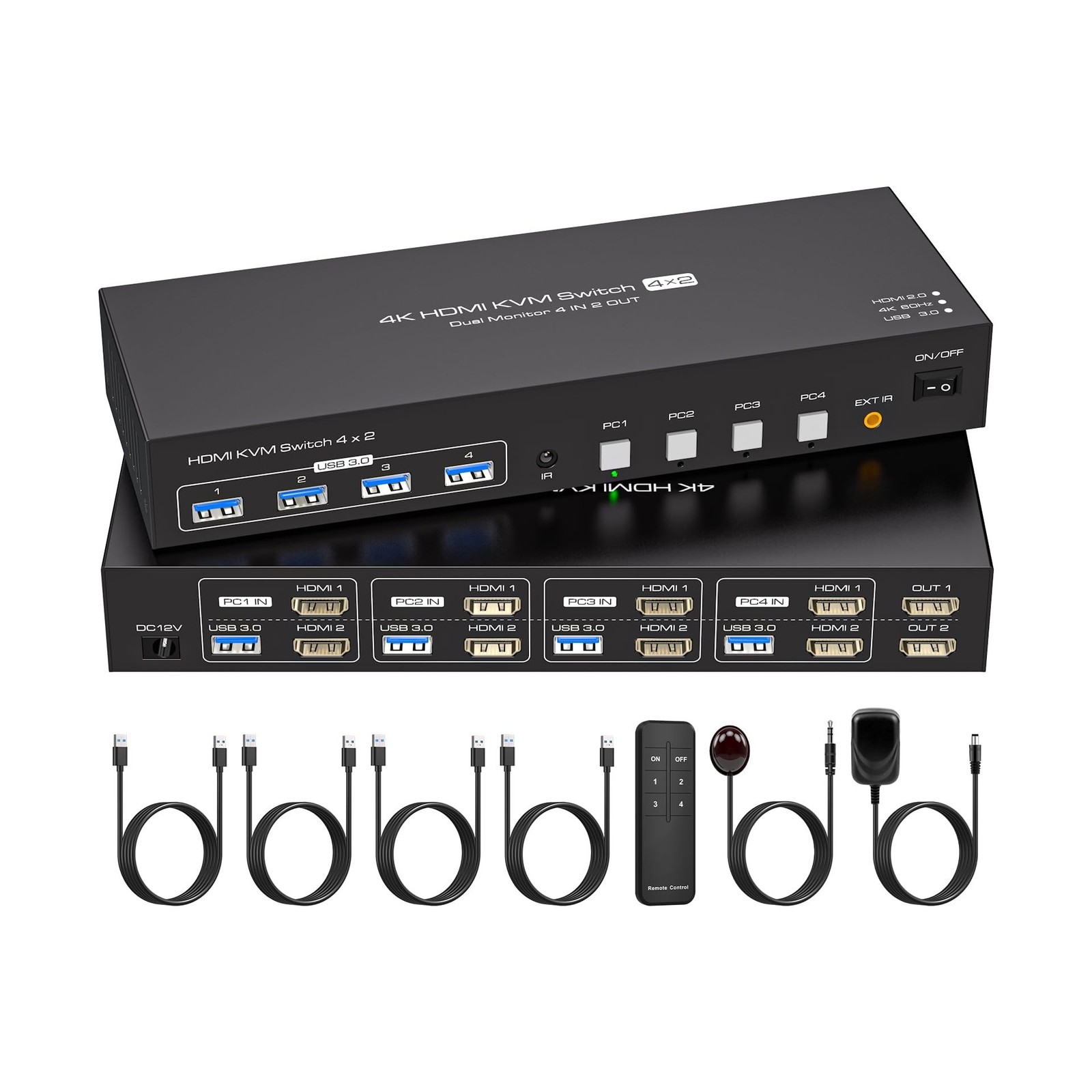 HDMI KVM Switch 4 Computers 2 Monitors 4K 60Hz 2K 120Hz 4 Port Dual Monitor K...