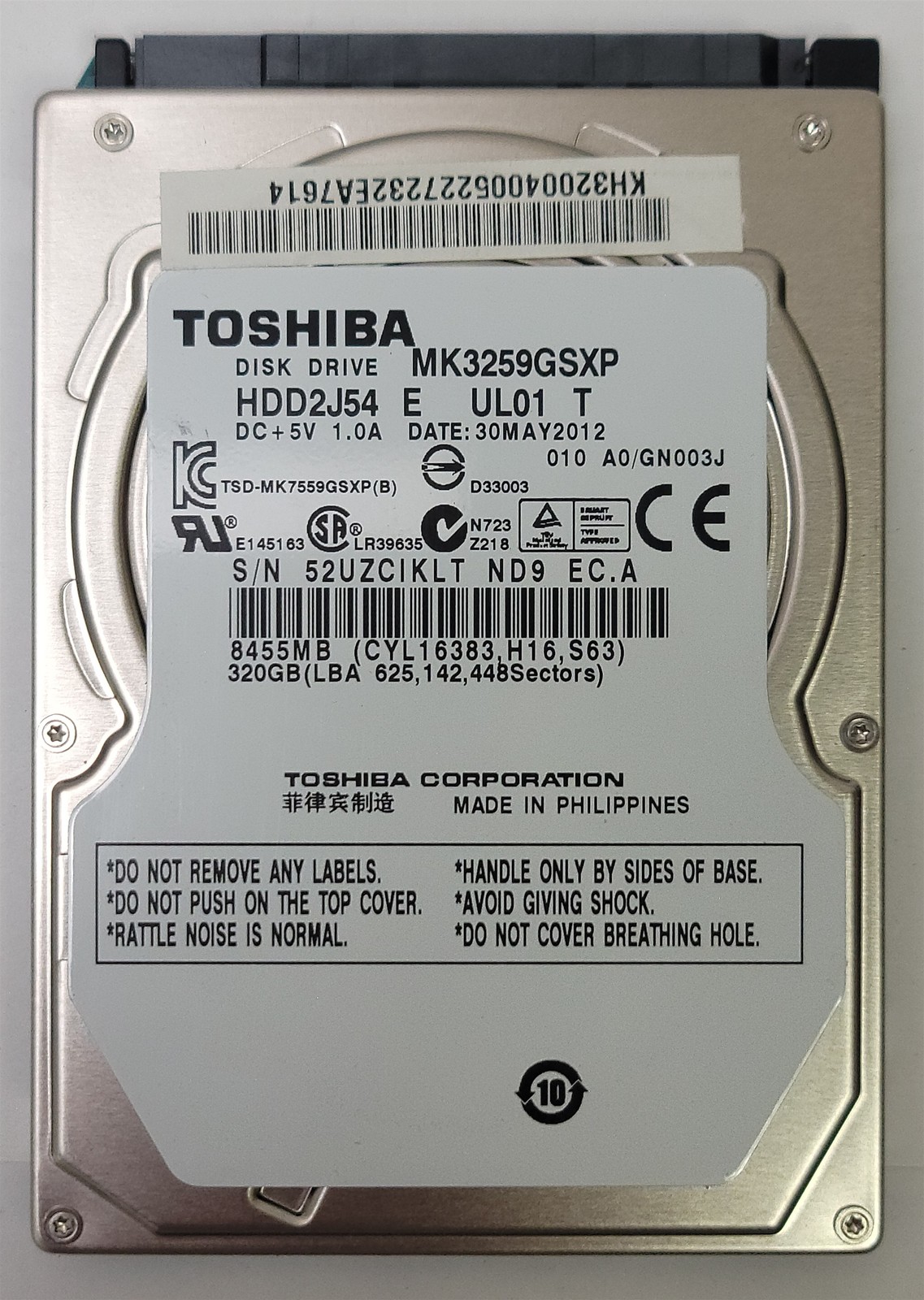 Toshiba MK3259GSXP HDD , 2.5" , 320GB, SATA/300 , 5400rpm, tested w/ pics