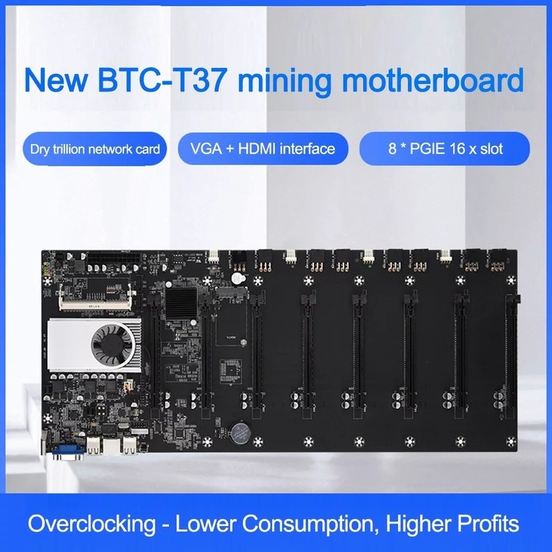 BTC-T37 Mining Miner Motherboard 8GPU PCI-E 16X DDR3 with CPU for BTC ETH USA