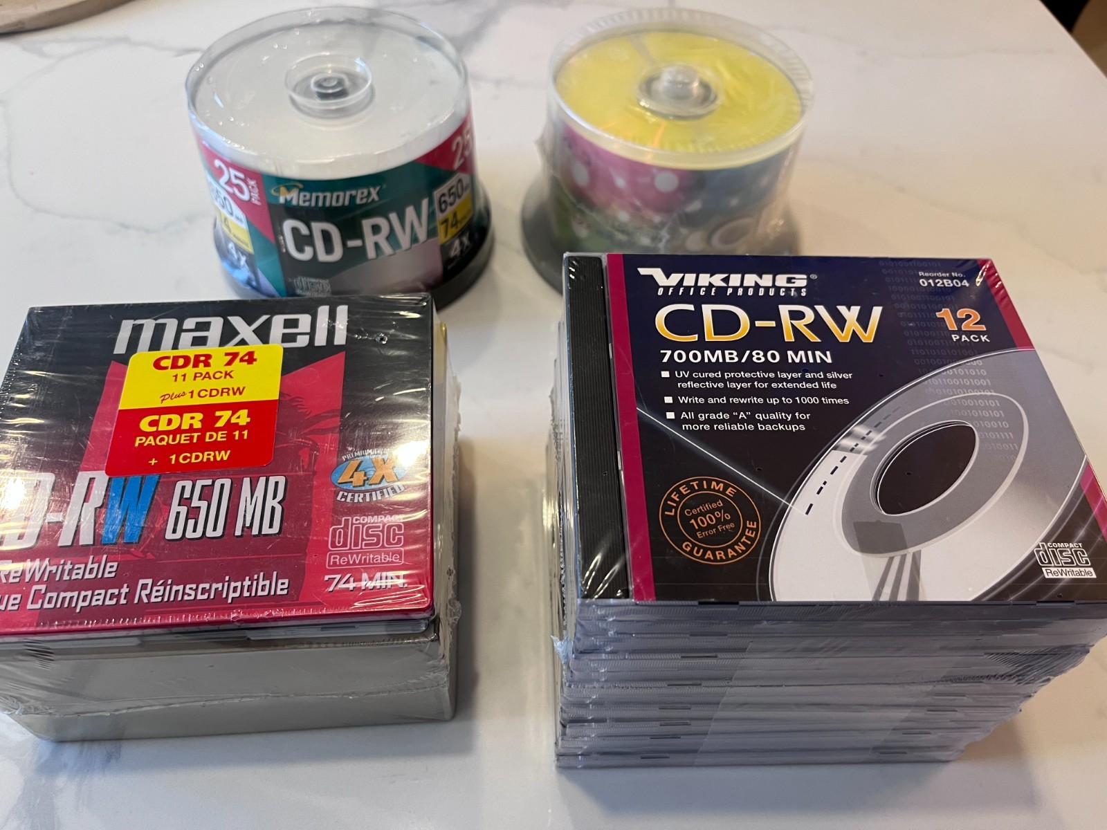 Mixed Blank CD-R CD-RW Media Lot 98 Discs Total Maxell Memorex Viking Sealed
