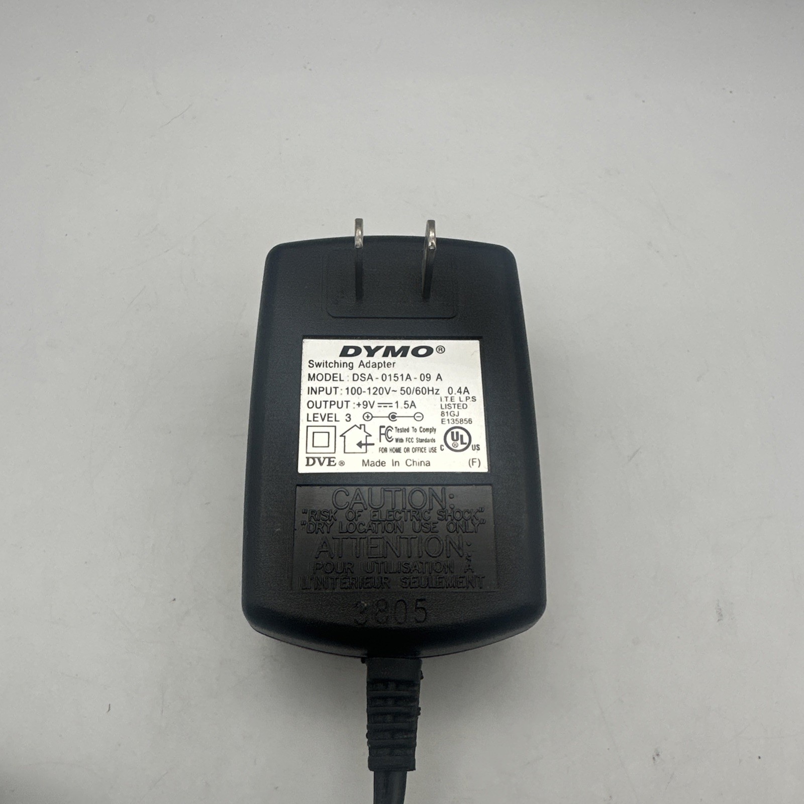 Genuine Dymo DSA-0151A-09 AC/DC Switching Power Supply Adapter 9V 1.5A OEM 