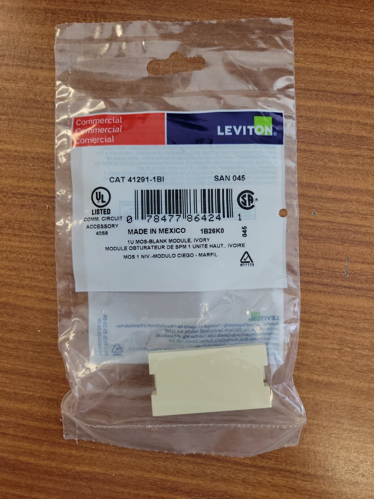Leviton 41291-1BI - 1U MOS-BLANK MODULE, IVORY, Box of 25