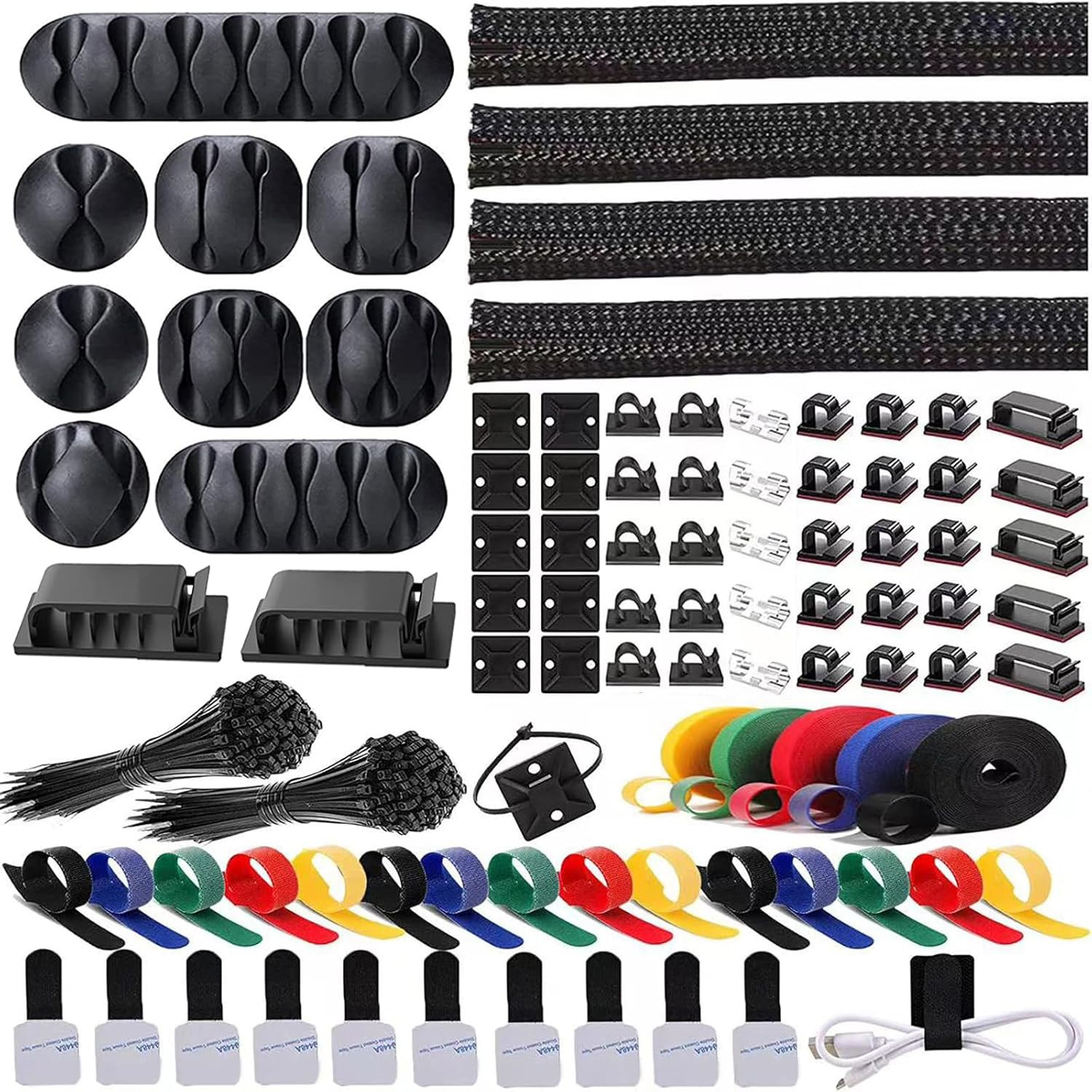 300PCS Cable Management Kit,4 Cable Sleeve 35 Cable Clips