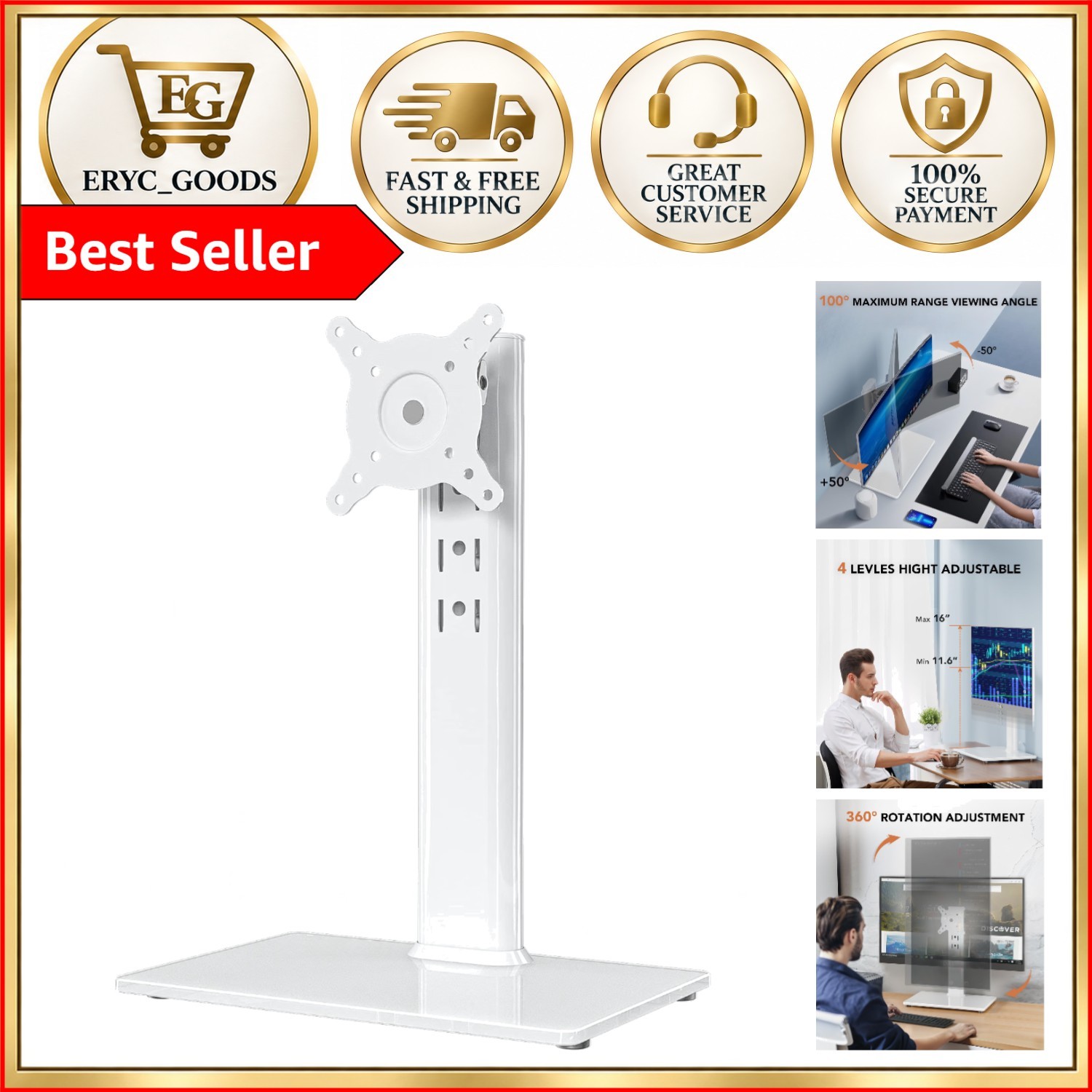 Elegant LCD Computer Monitor Stand for 13-32 Inch Screens - Height Adjustable