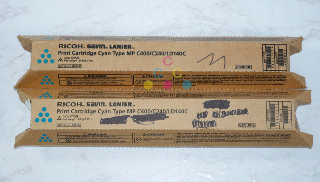2 OEM Ricoh Savin Lanier MP C400/ C240/ LD140C Cyan Print Cartridges 418725