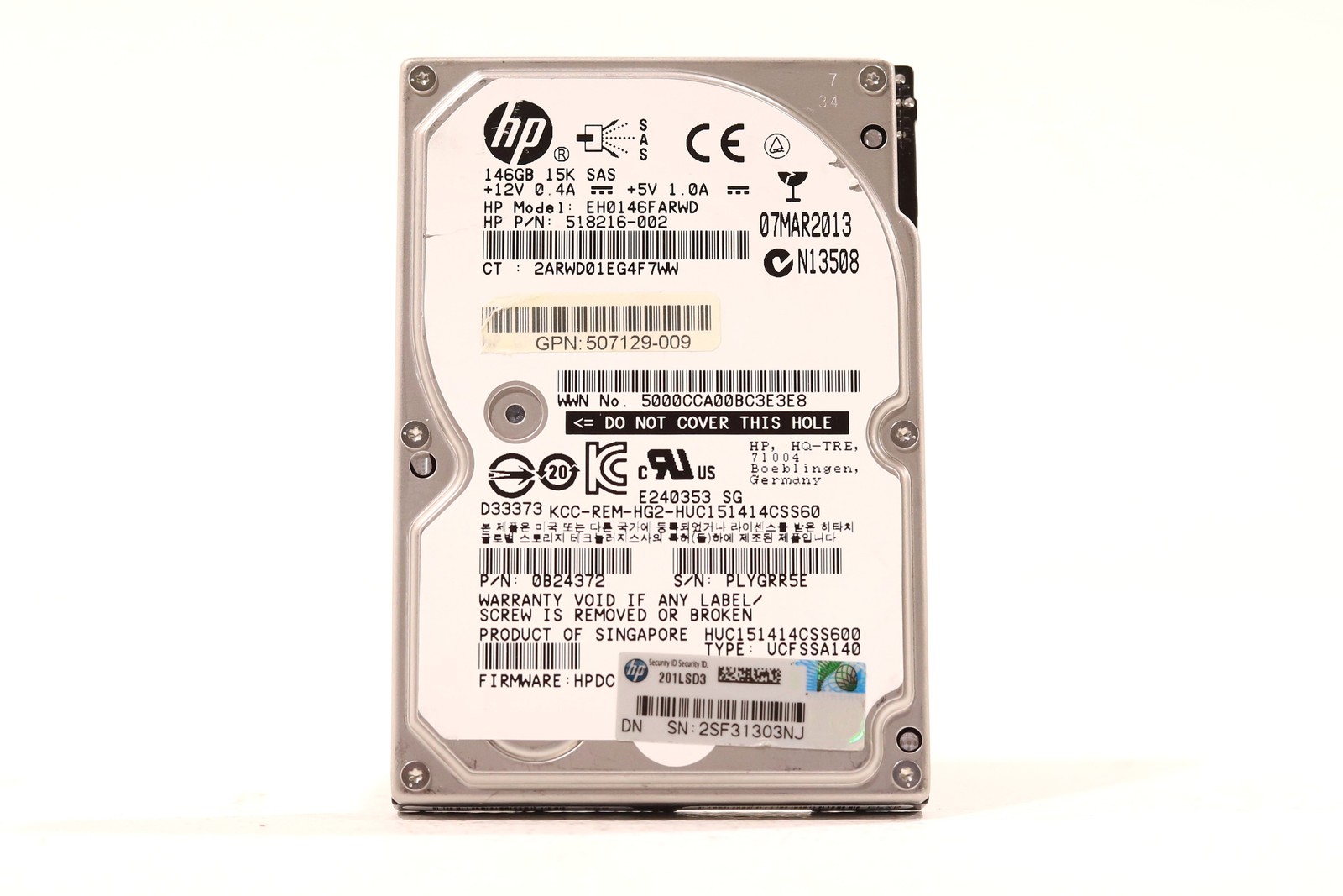 HP EH0146FARWD 146GB 2.5" 6Gb/s 15K RPM SAS Hard Drive P/N: 518216-002 Tested