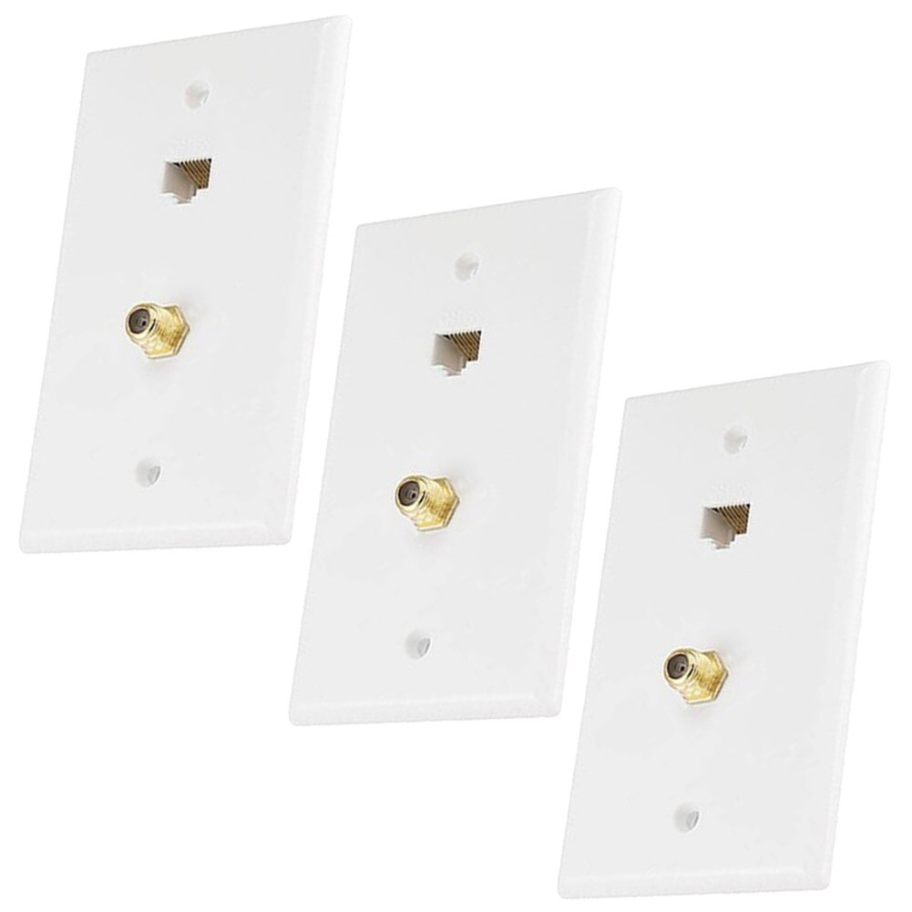 3x Cat5E RJ45 Ethernet + F Type Coax Cable Coupler Wall Plate Gold Plated White