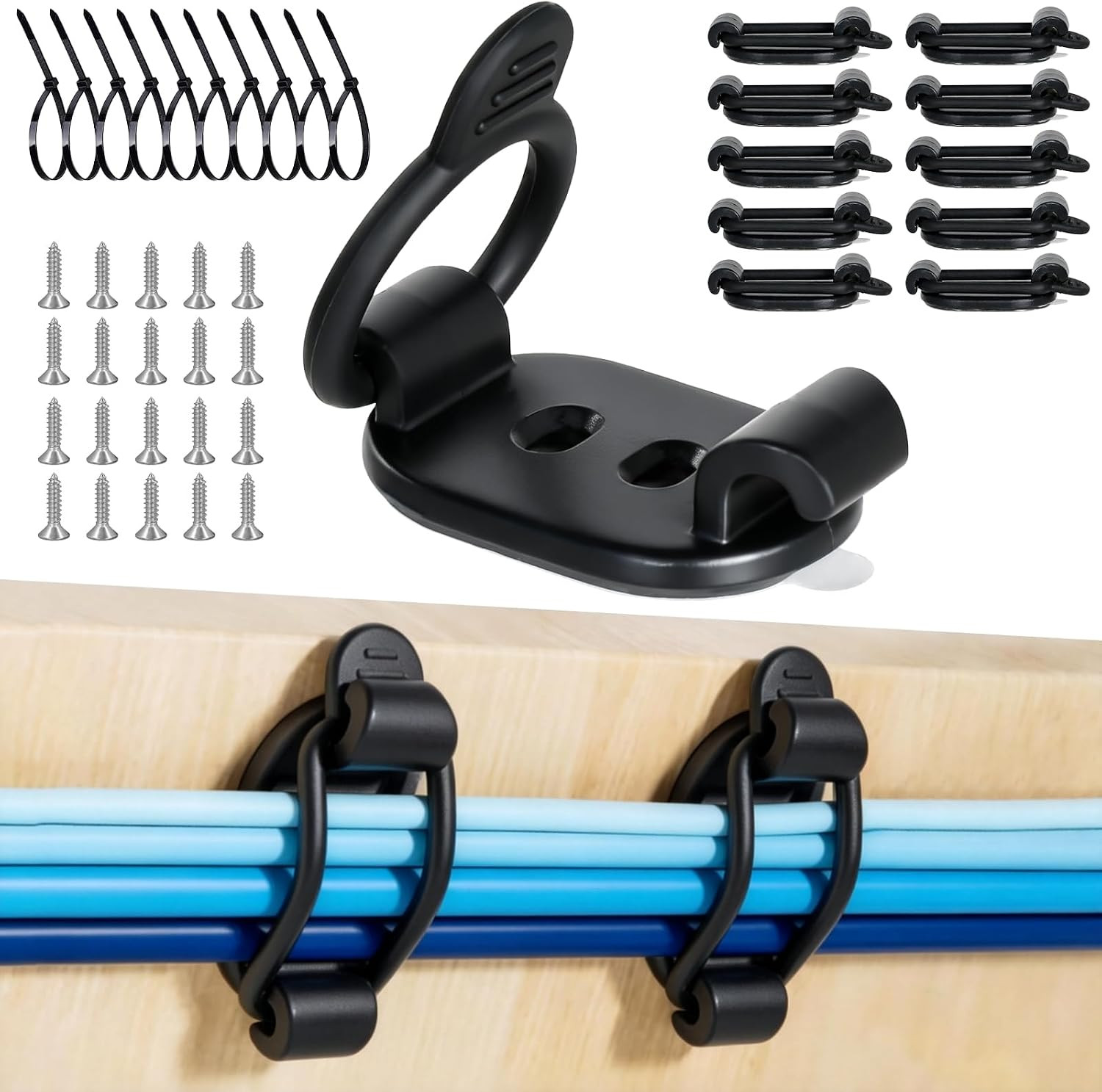 10-Pack Adjustable Black Adhesive Cable Management Clips