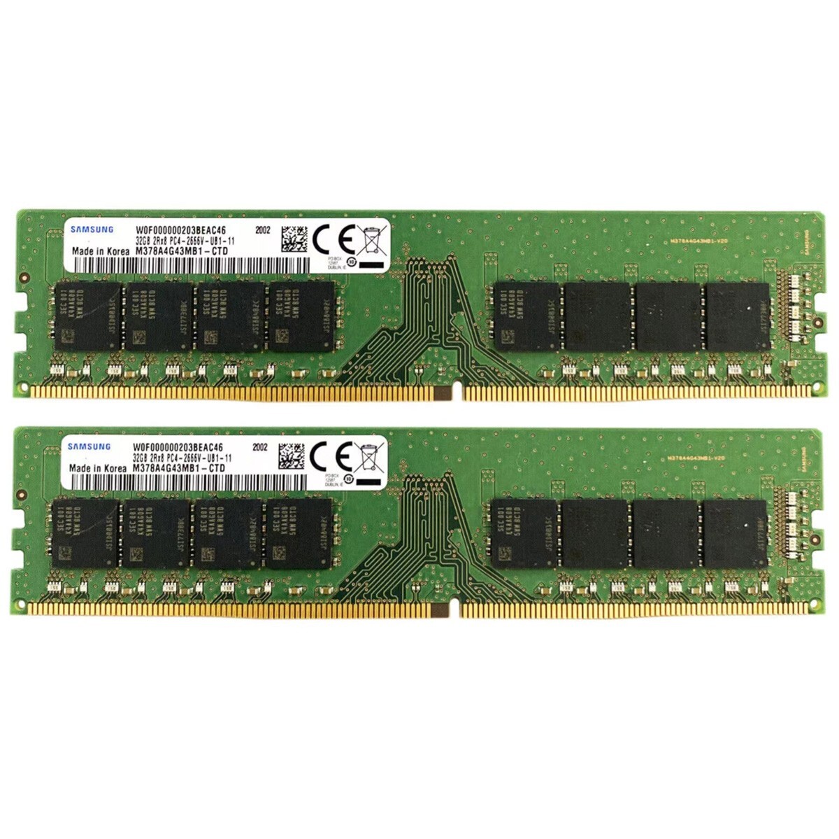Samsung 64GB (2X 32GB ) DDR4 2666MHz PC4-21300 UDIMM Memory Ram M378A4G43MB1-CTD