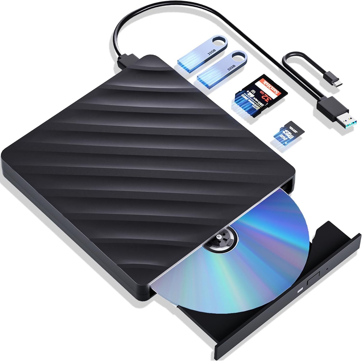5-IN-1 External BluRay Drive BD Player Portable CD/DVD Burner Drive