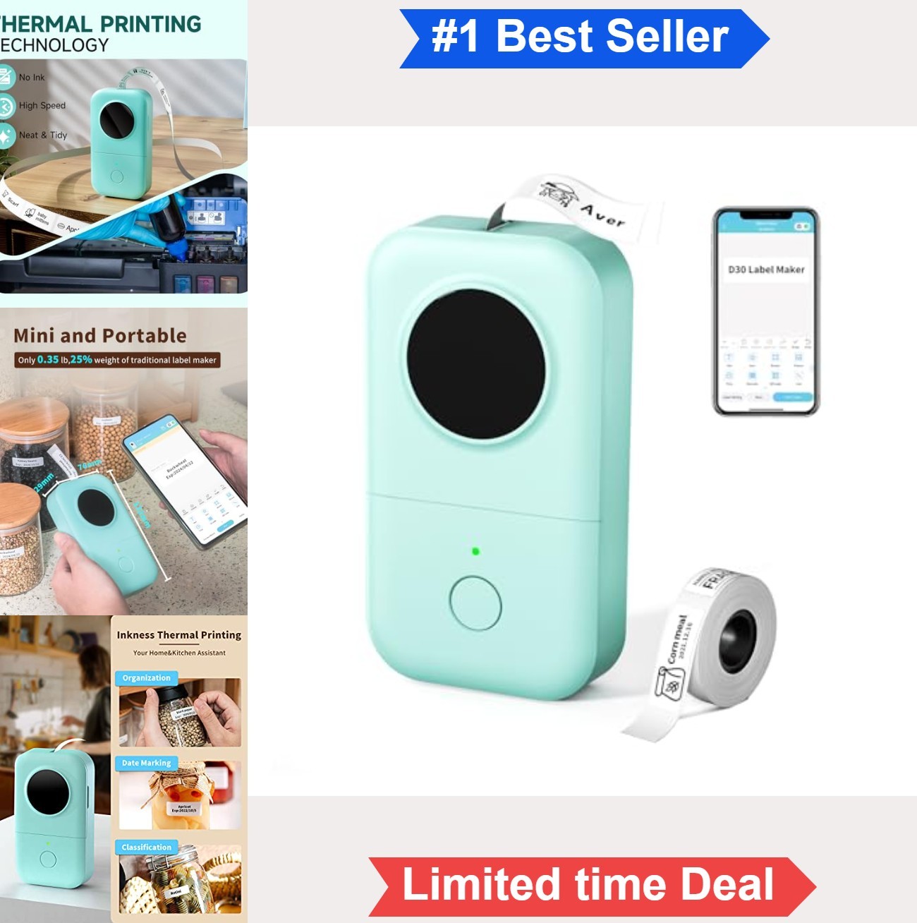 Mini Bluetooth Label Maker Thermal 203 DPI Portable App Control Label Printer