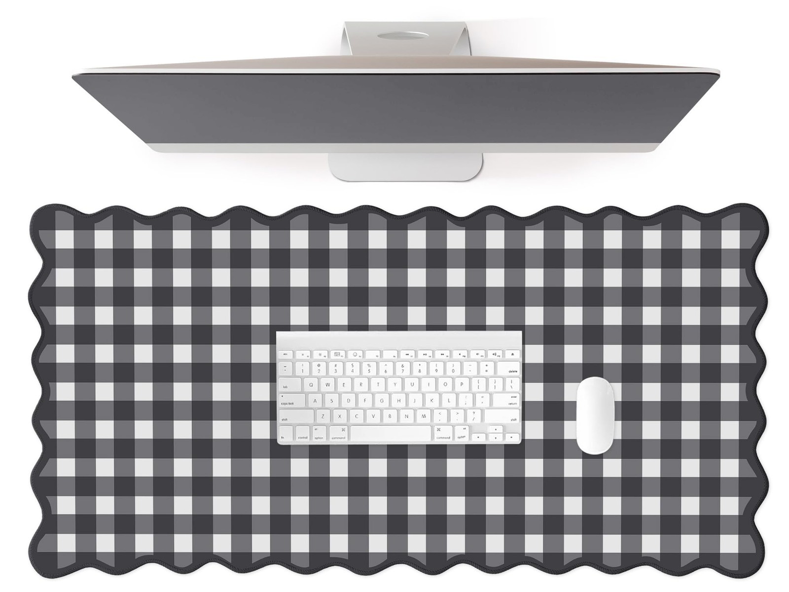 Scalloped‌ Black Desk Mat Checkered Gingham Cute XXL Large Gaming Mouse Pad K...
