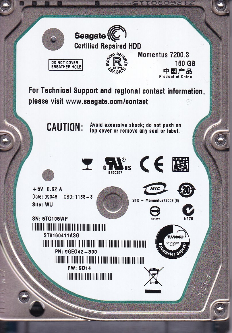 ST9160411ASG p/n: 9GEG42-300  s/n: 5TG.. QR: 100514991  160GB WU SATA  A22-36