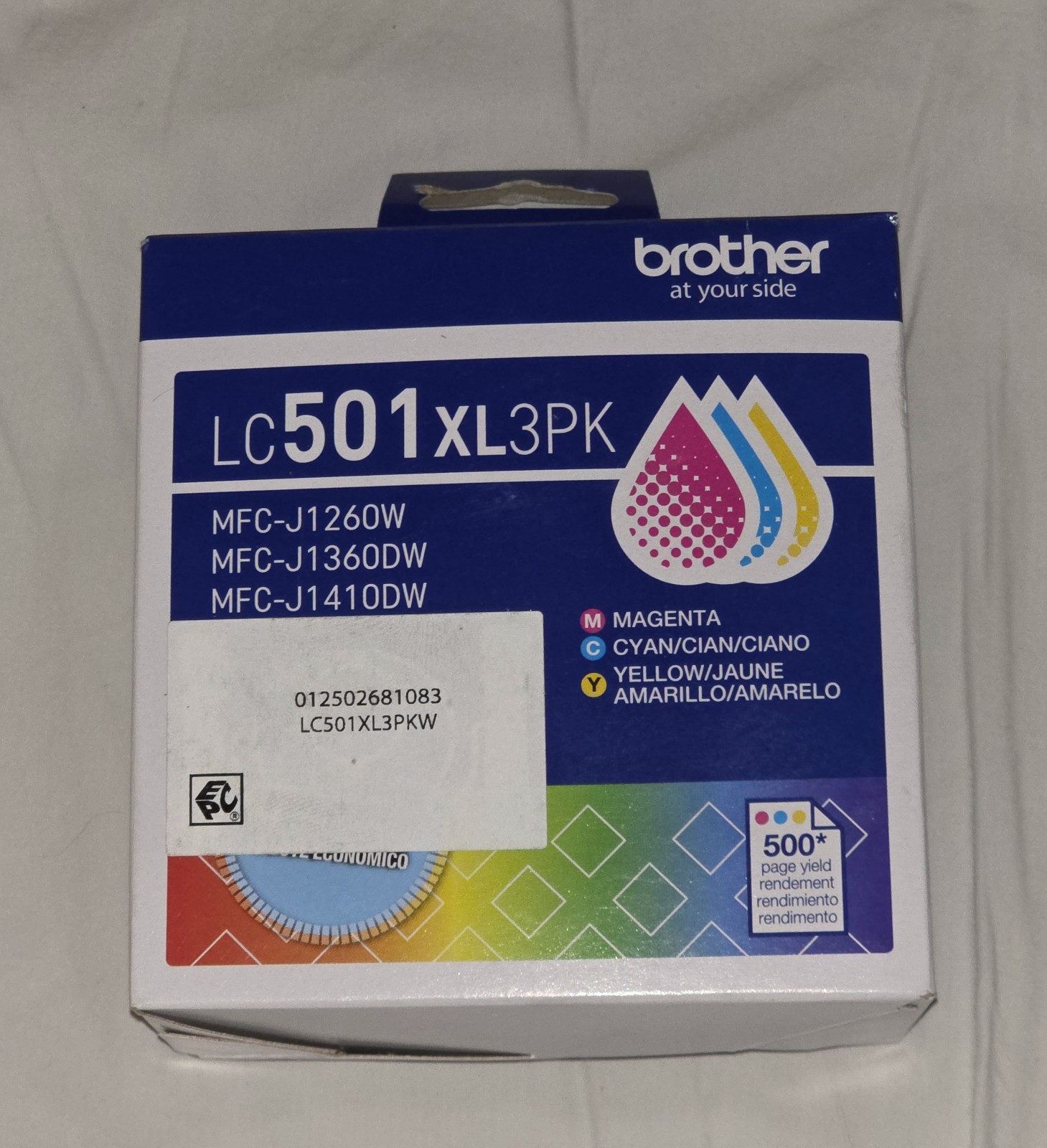 Brother LC501XL3PK C/M/Y High Yield Color Ink Cartridges 08/28 Sealed 