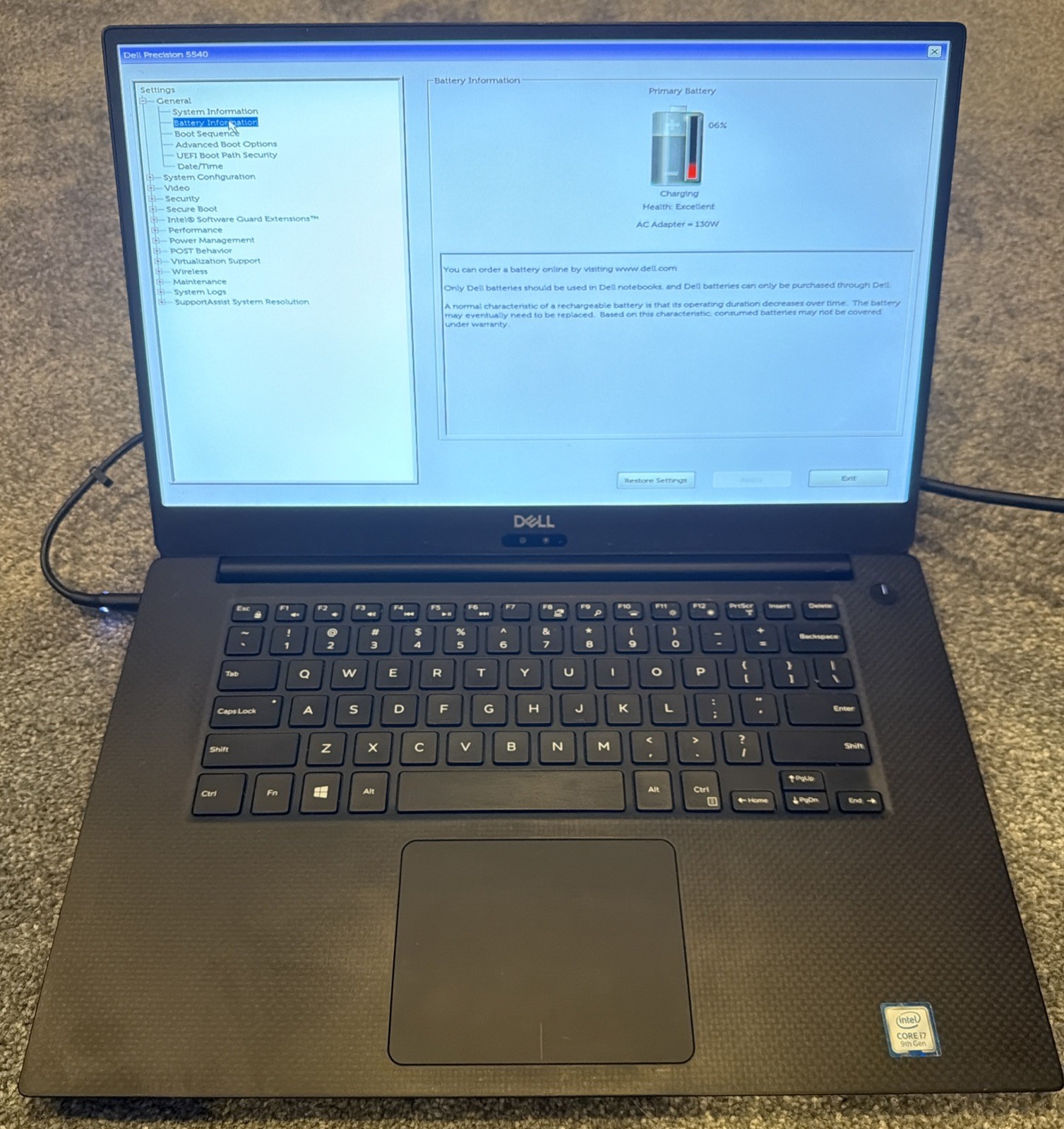 Dell Precision 5540 i7-9850H No RAM/SSD/OS. AC ADAPTER INCLUDED
