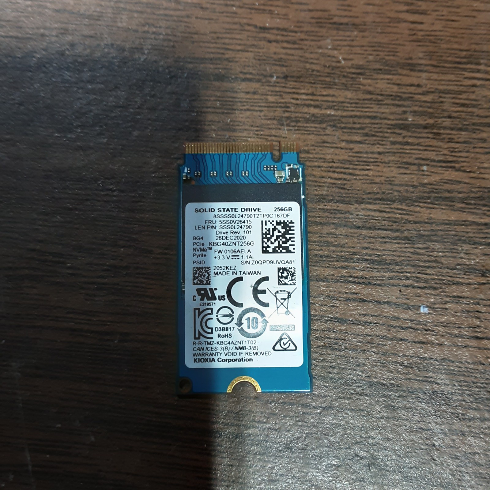 Kioxia Toshiba BG4 256GB NVMe PCIe M.2 2242 SSD KBG40ZNT256G Lenovo Tested