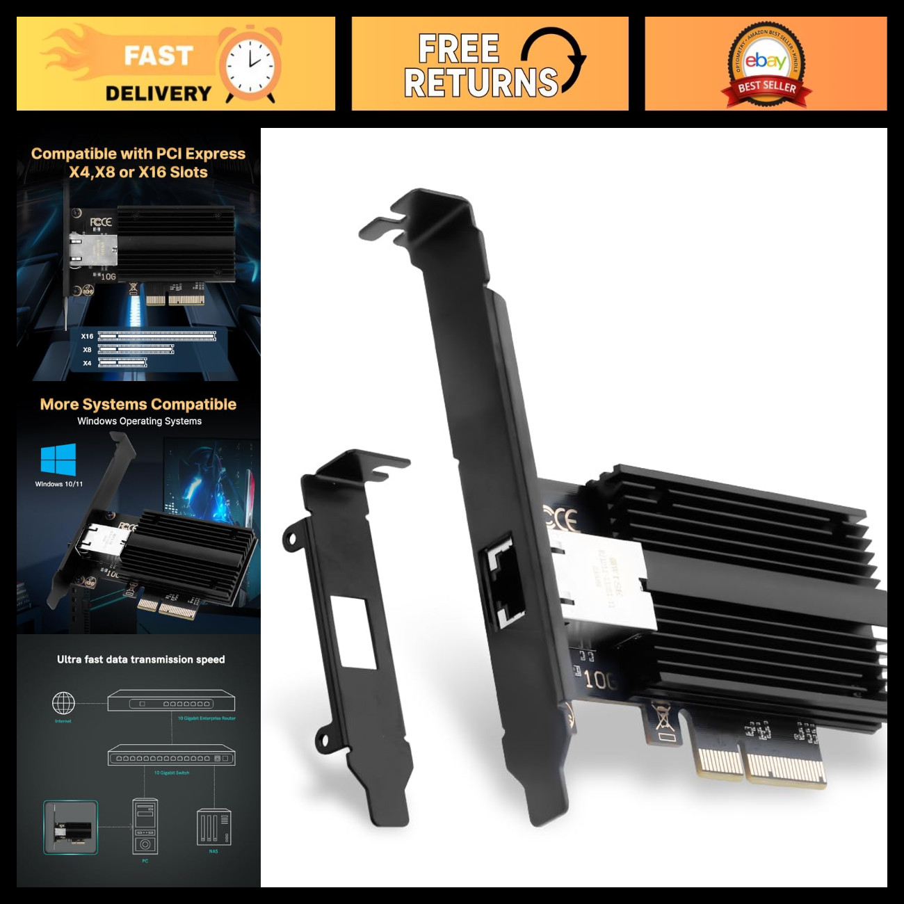 10Gbps PCIe Network Card, Marvell AQC113, RJ45, High-Speed NAS & Gaming, Linux C