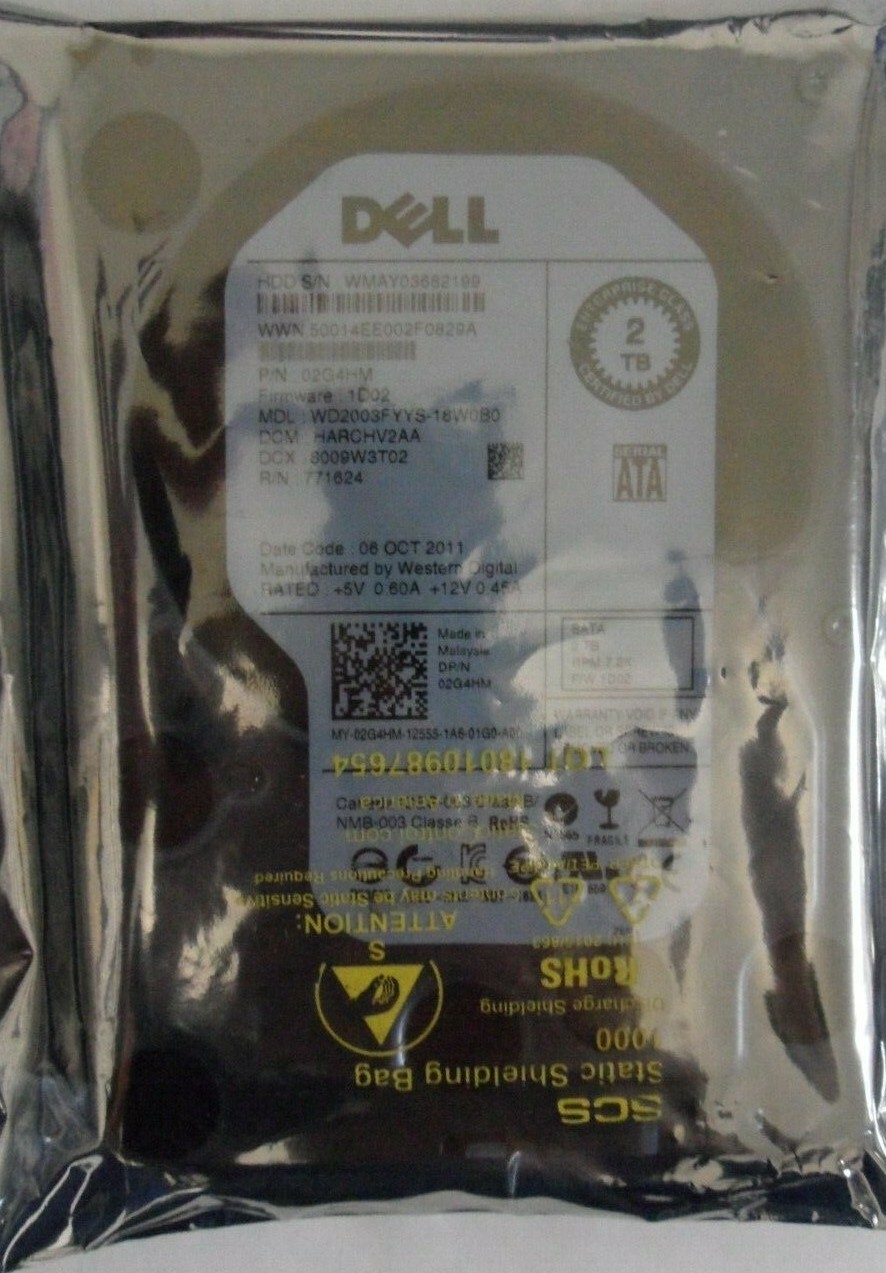 Dell 2G4HM 02G4HM 2TB 7.2K RPM 3Gb/s 3.5" SATA Hard Drive WD2003FYYS 