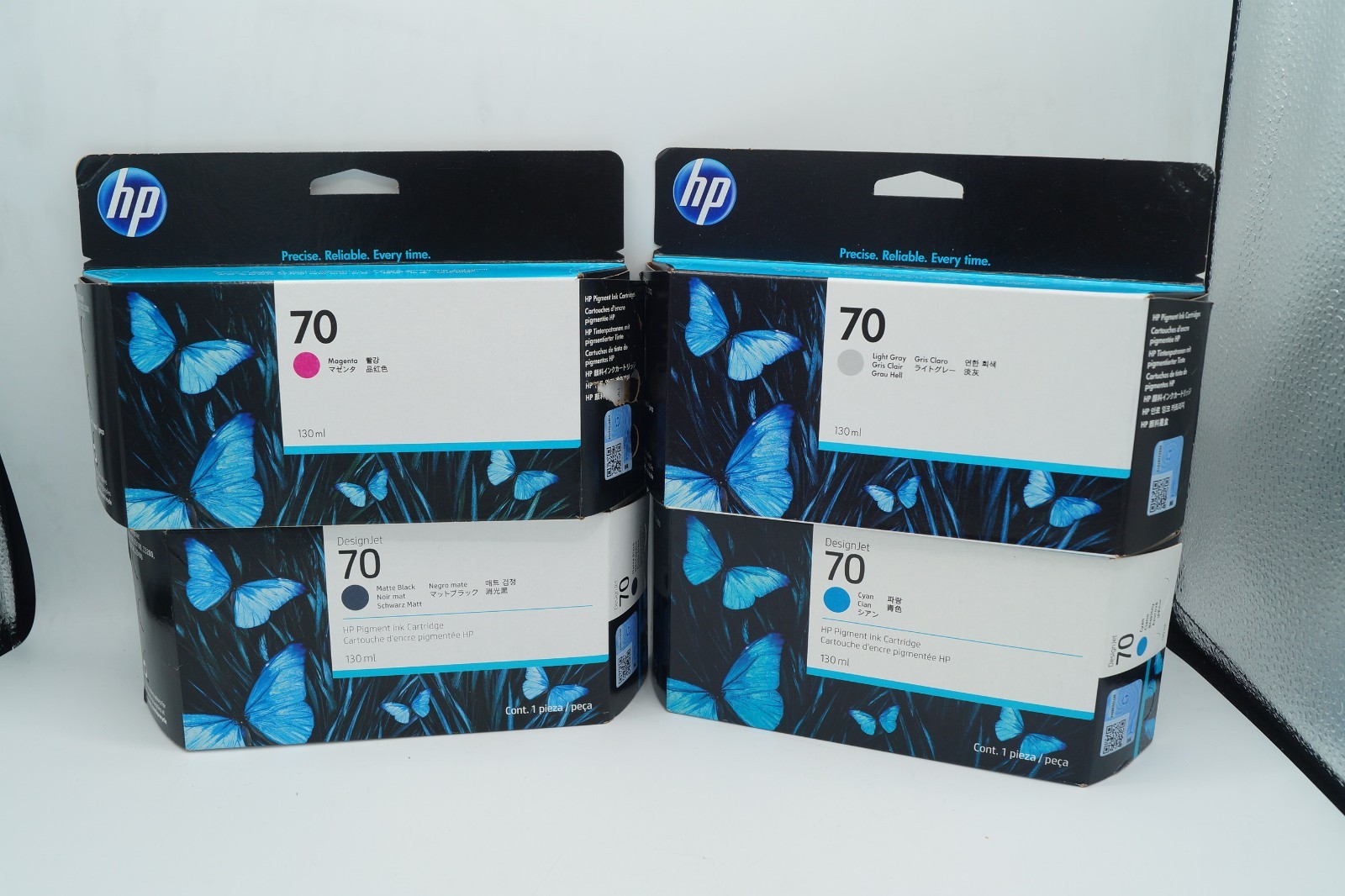 NEW LOT OF 3 HP 70 130 ML MATTE BLACK CYAN LIGHT GRAY DESIGNJET INK CARTRIDGE
