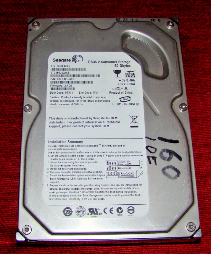 Seagate Consumer Storage DB35.2 160 GB,Internal,7200 RPM,3.5" (ST3160212ACE) HDD