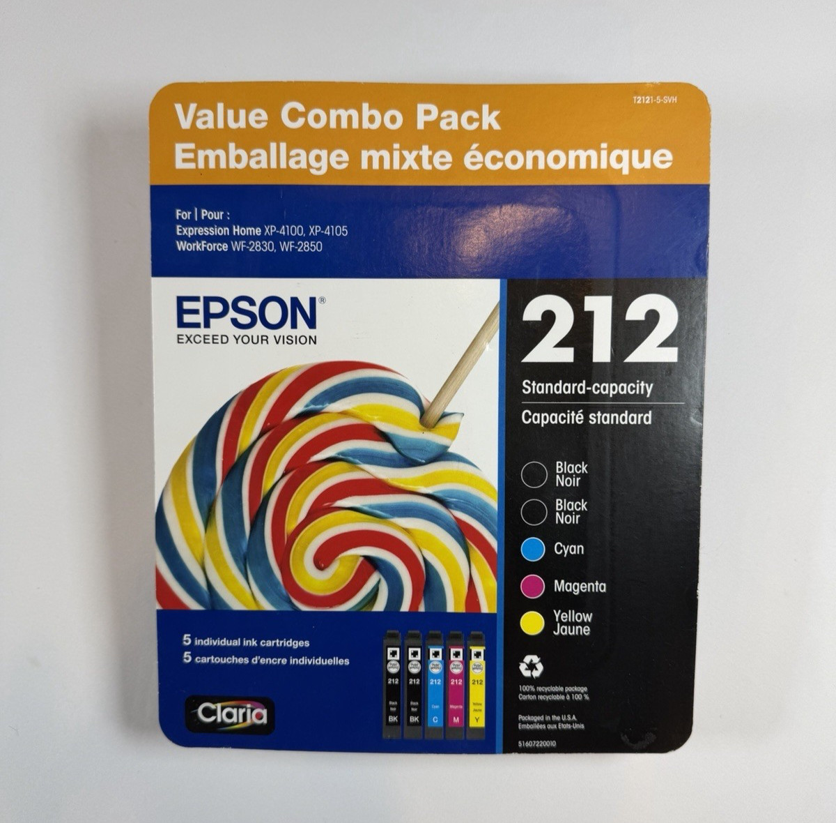 NEW Epson 212 5 Pack Standard Capacity ink Cartridges T2121-5-SVH 08 / 2026