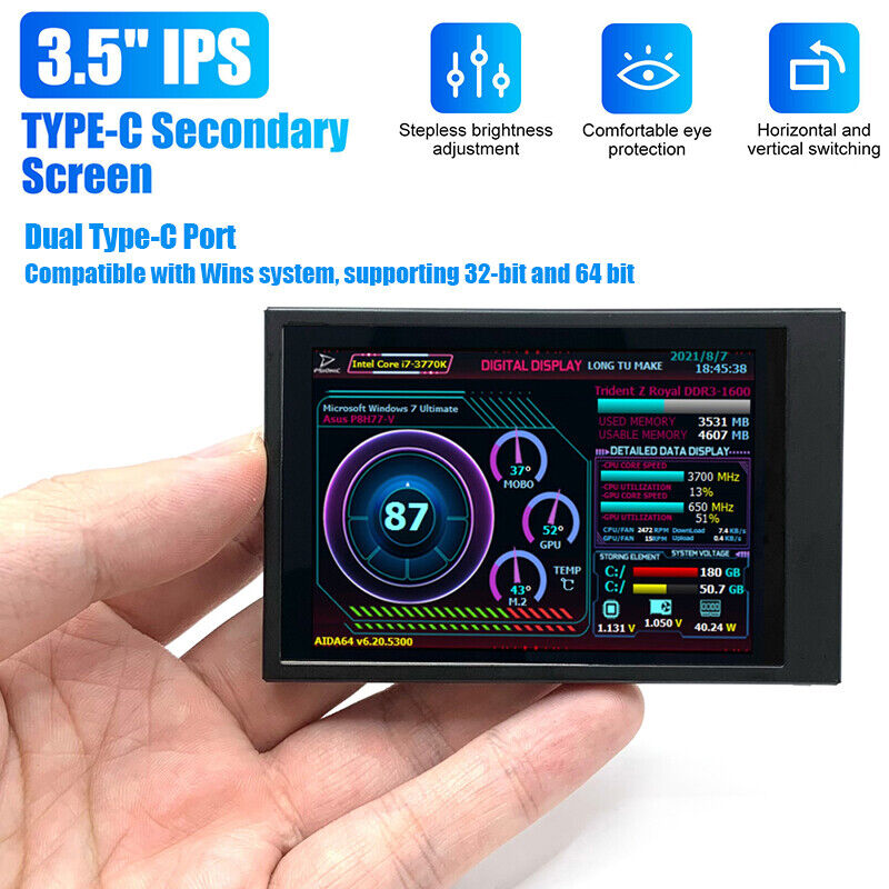 AIDA64 USB 3.5 Inch IPS Display Screen Secondary Screen Mini Monitor For PC C0A8