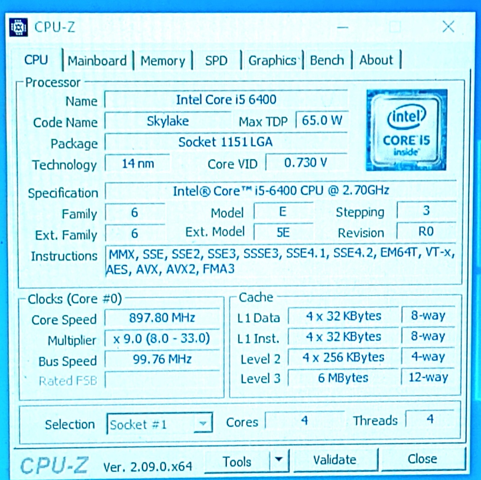 SR2L7 - Intel Core i5-6400 2.70GHz LGA1151 Quad Cores 6MB Processor CPU