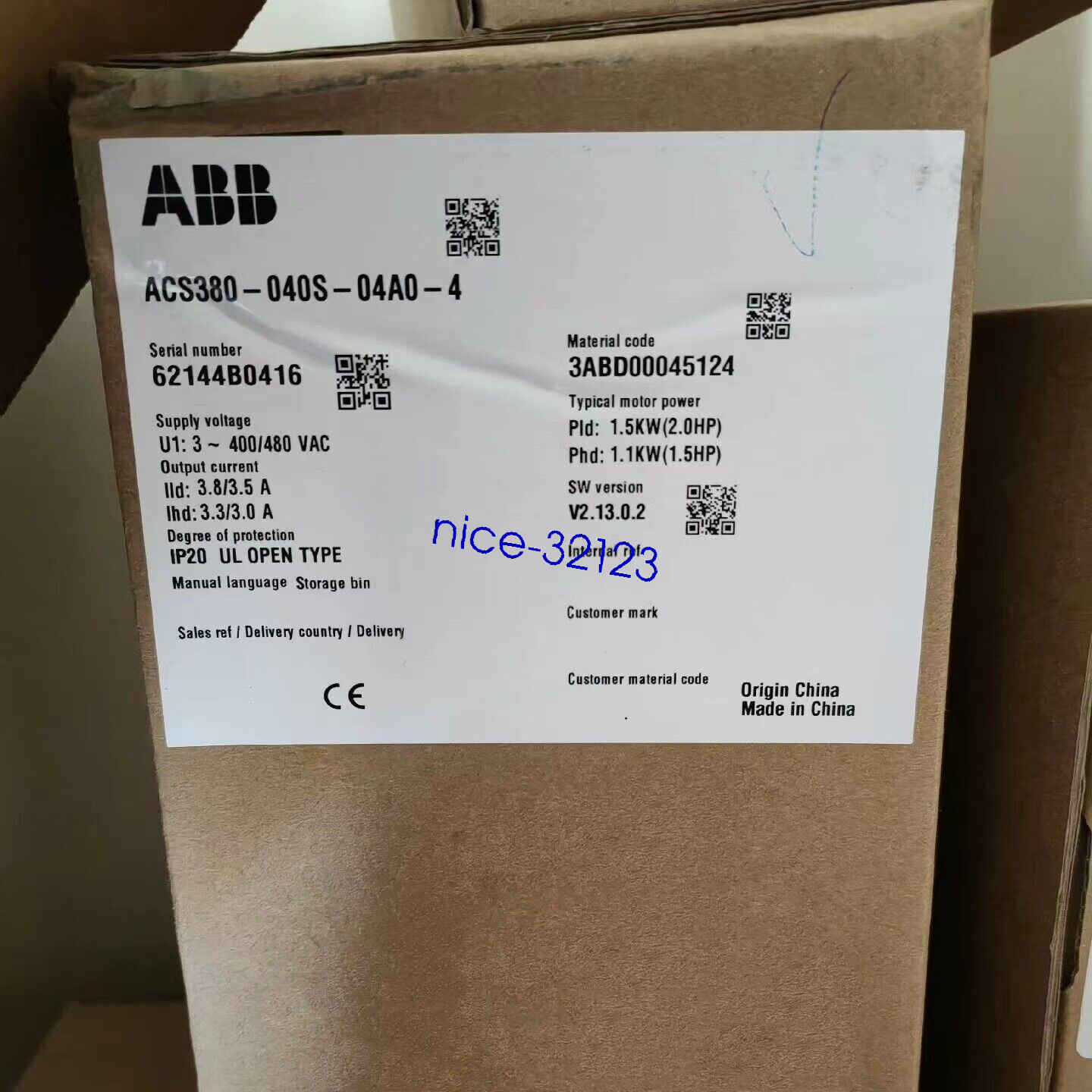 1pc ABB ACS380-040S-04A0-4 frequency converter 1.5 KW via DHL&FedEx Brand New