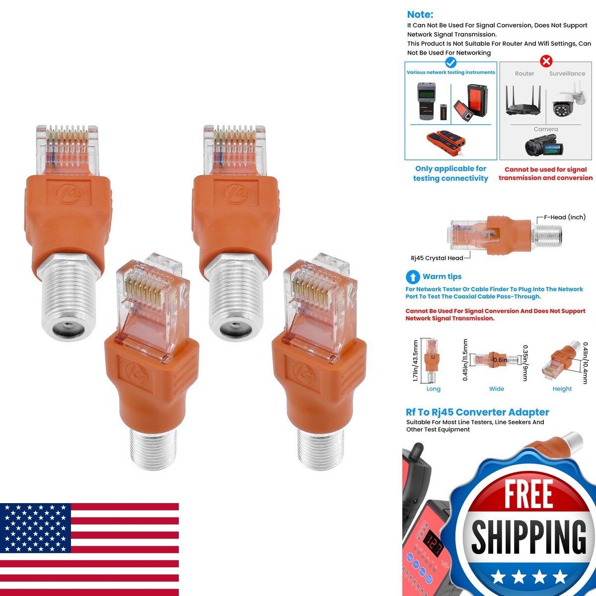 ZDRU 4PCS F-Type Female to RJ45 Male Coaxial Converter Ethernet Adapter