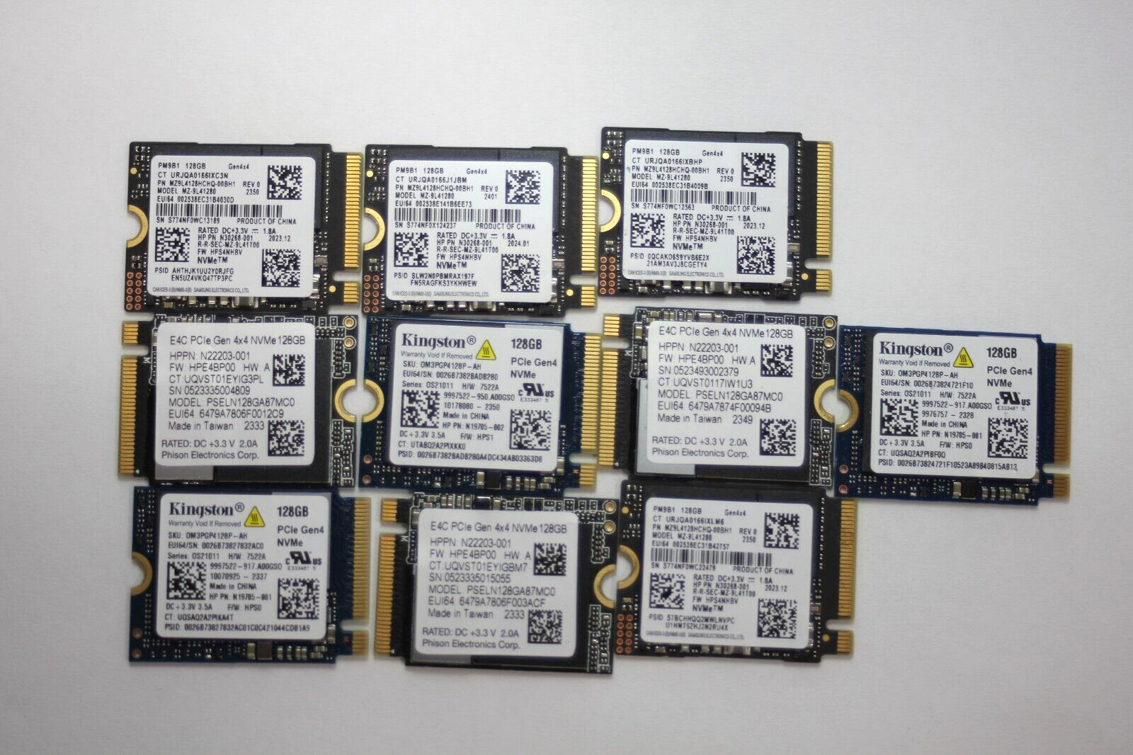 LOT of 10pcs 128GB M.2 PCIE NVME 2230 SSD 100% Health WD, SAMSUNG, KINGSTON