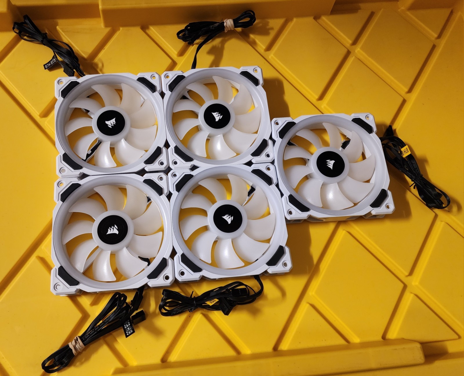 5 X Corsair LL120 ARGB White 120mm ICUE Premium PC Fans, New Never Used