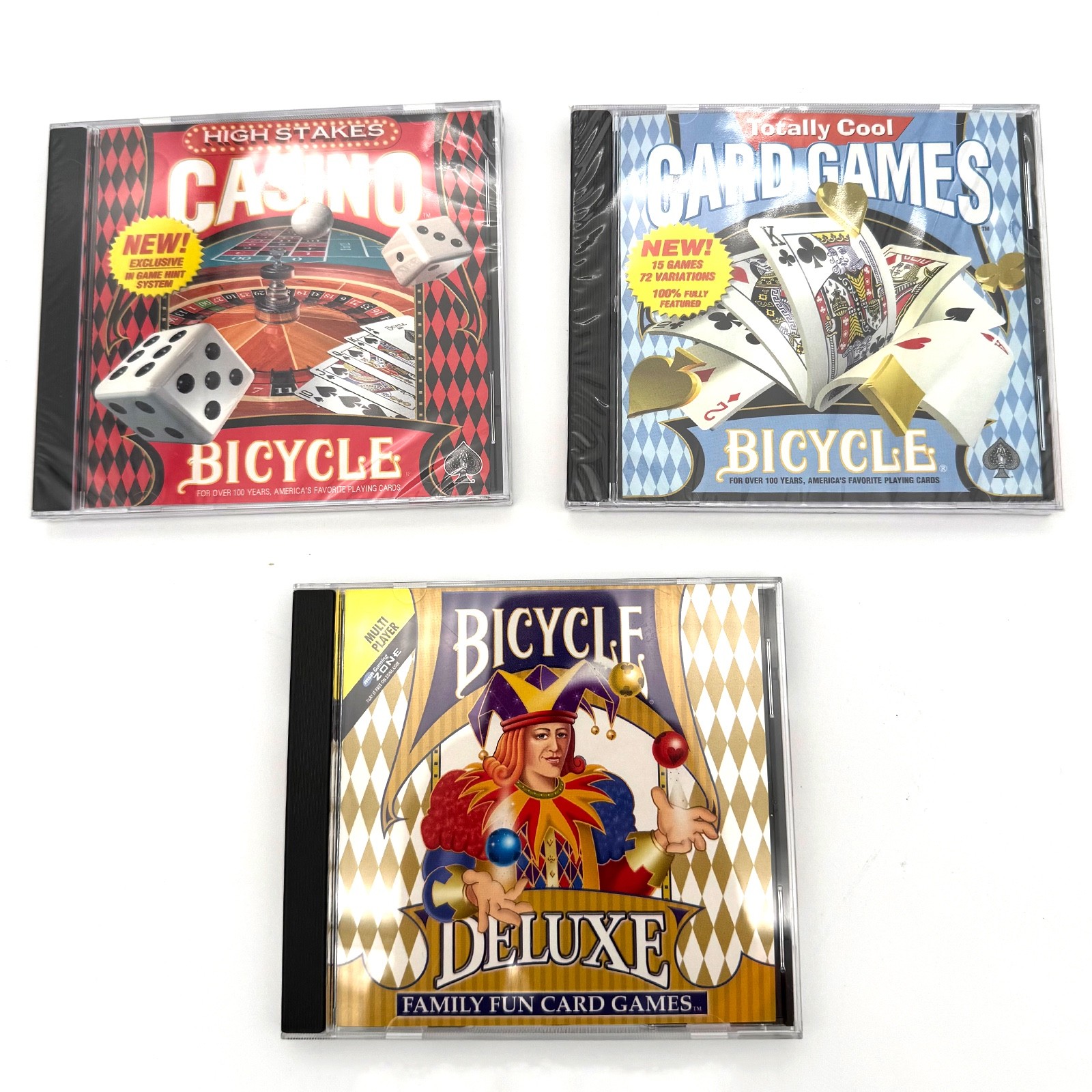 Bicycle PC CD-ROM Lot 3 Card Games Casino Deluxe Family Fun Windows 95/98 2 Seal