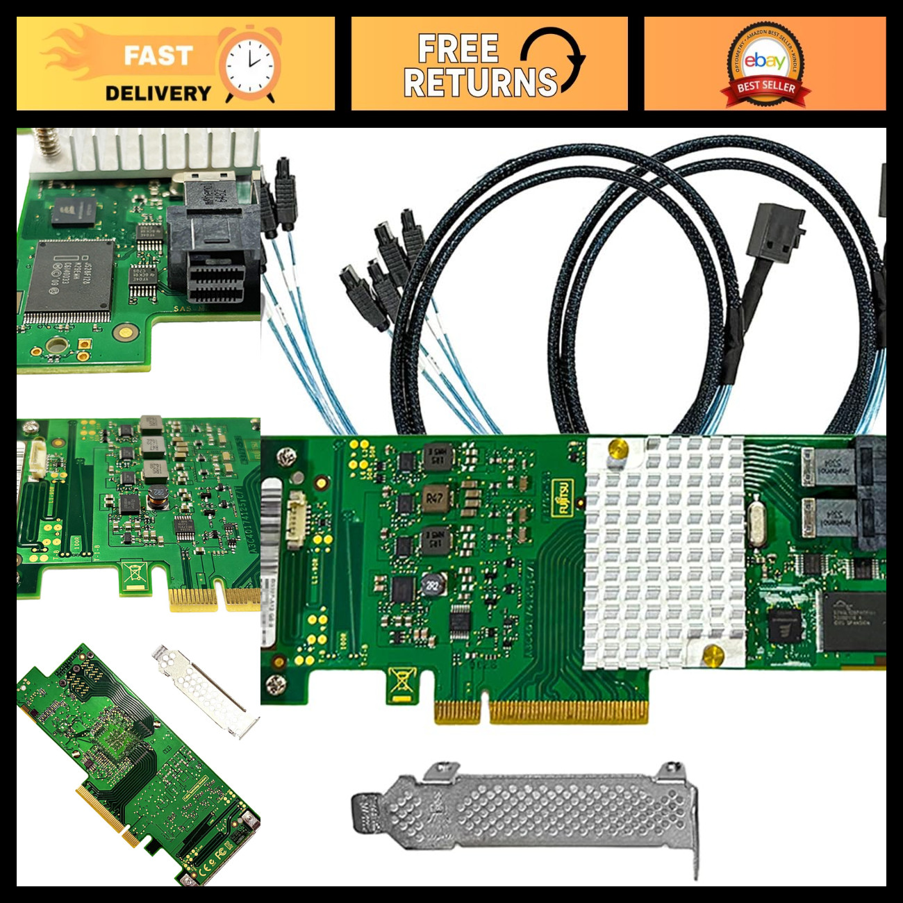 SAS HBA Card for LSI 9207-8i & 9300-8i IT Mode, Includes SATA Cables, High-Speed
