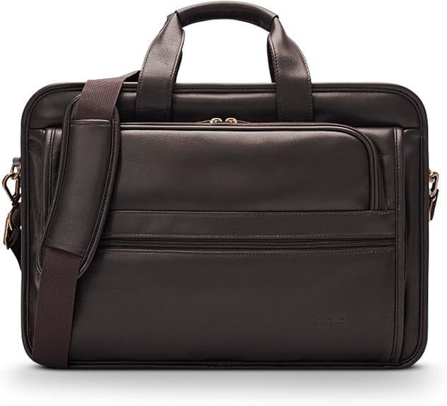 Solo New York Classic Leather Briefcase Portfolio, Espresso, Fits 15.6" Laptop