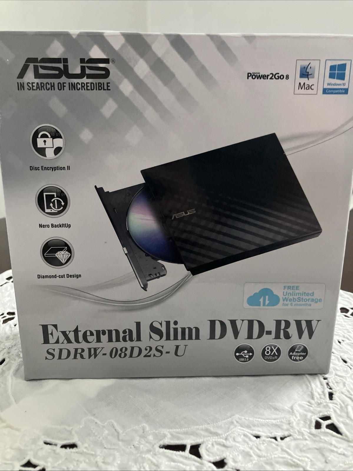 Asus SDRW-08D2S-UBGACI 8x External Dvd Writer Black Ext Slim Portable Diamond