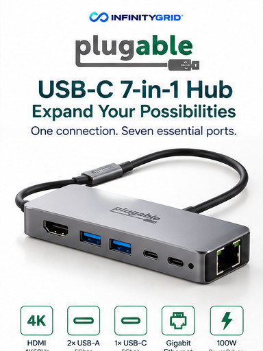 Plugable USB-C 7-in-1 Hub 4K 60Hz HDMI Ethernet USB-C Laptop Dock Adapter