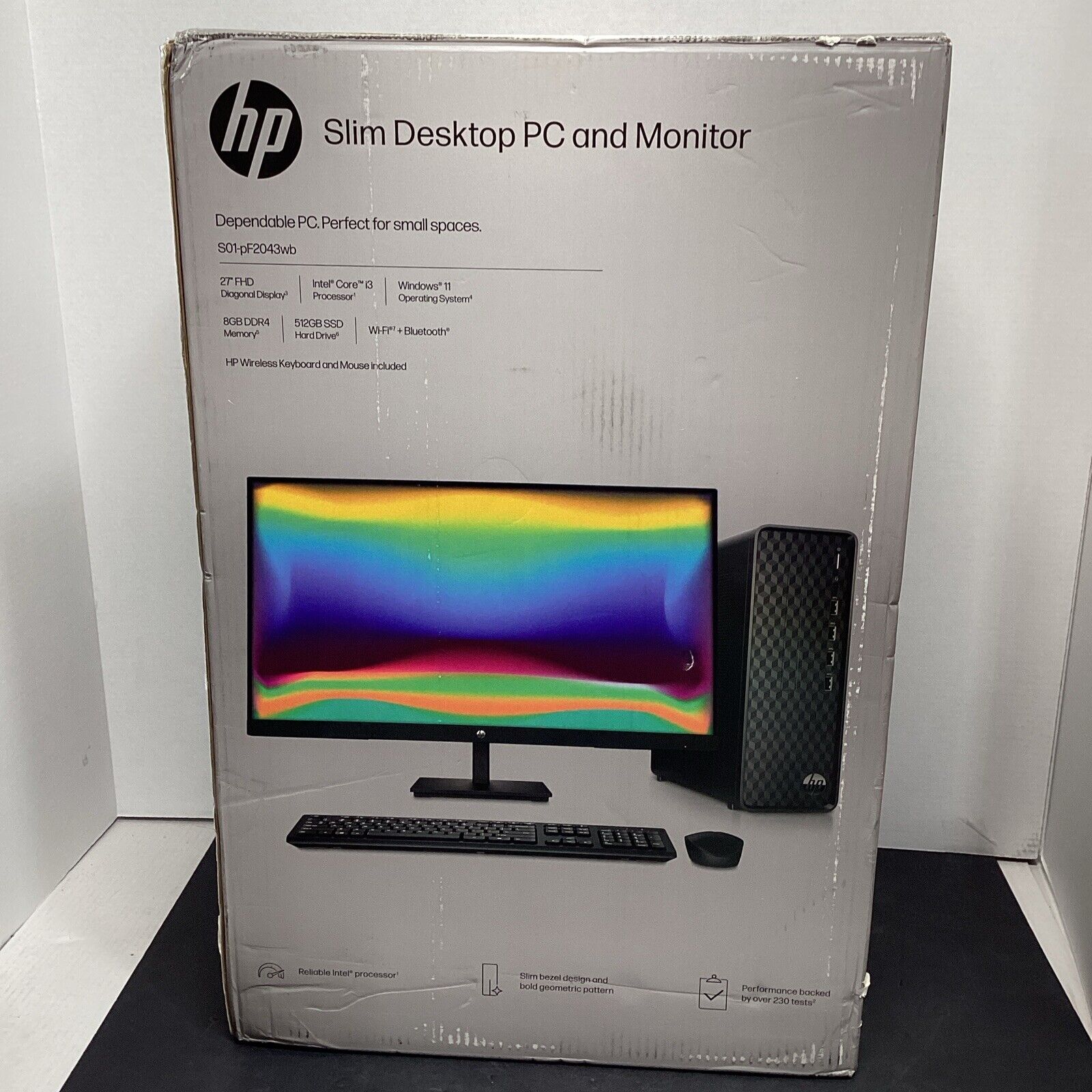 HP Slim Desktop PC & 27in FHD Monitor w/ Intel Core i3 S01-pF2043wb Black - New