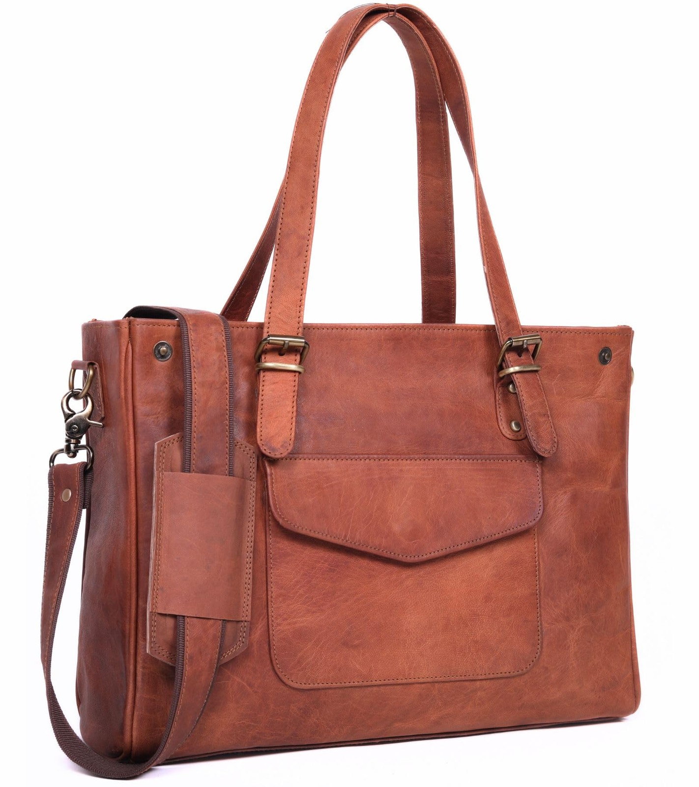 Genuine Leather Laptop Bag for - Large Brown Work Tote, Messenger Bag, and Br...