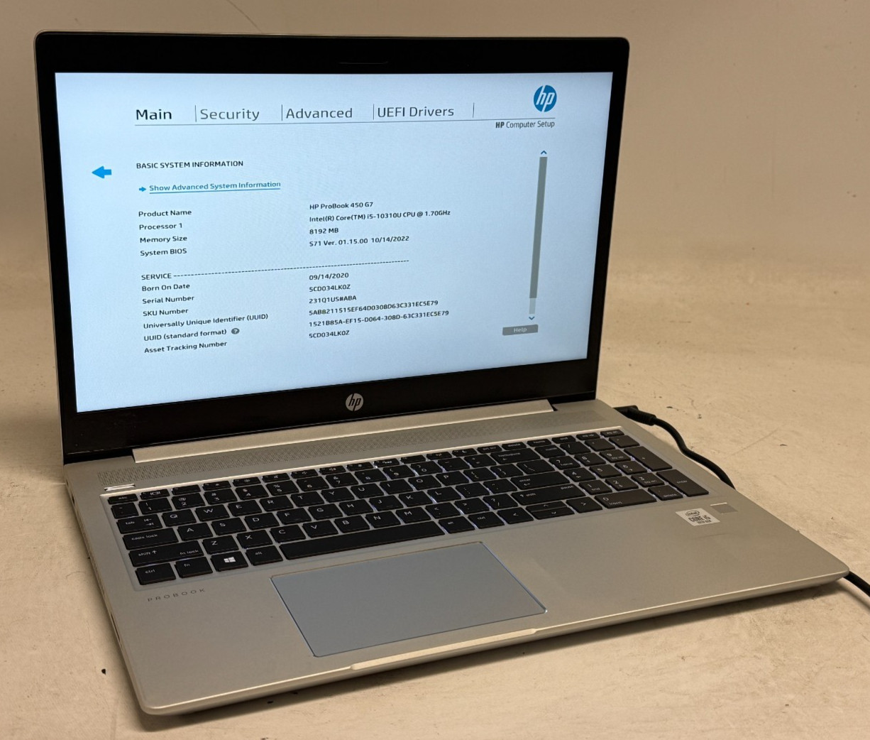 HP ProBook 450 G7 15.6" (i5-10310u 1.70GHz - 8GB RAM - 256GB SSD - Win11Home)